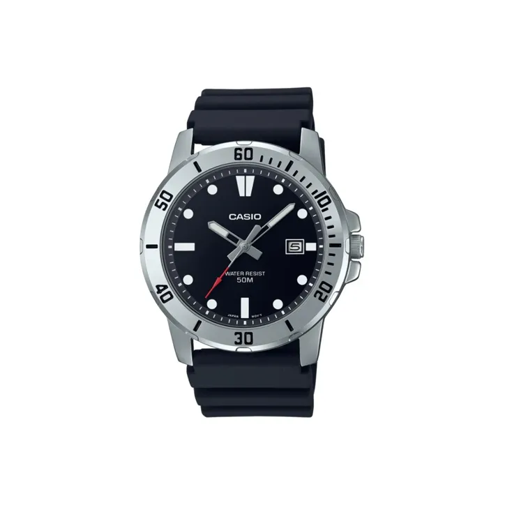 CASIO Кварцевый механизм Смола Ремешок Часы Мужские Черный циферблат MTP VD01 1EV