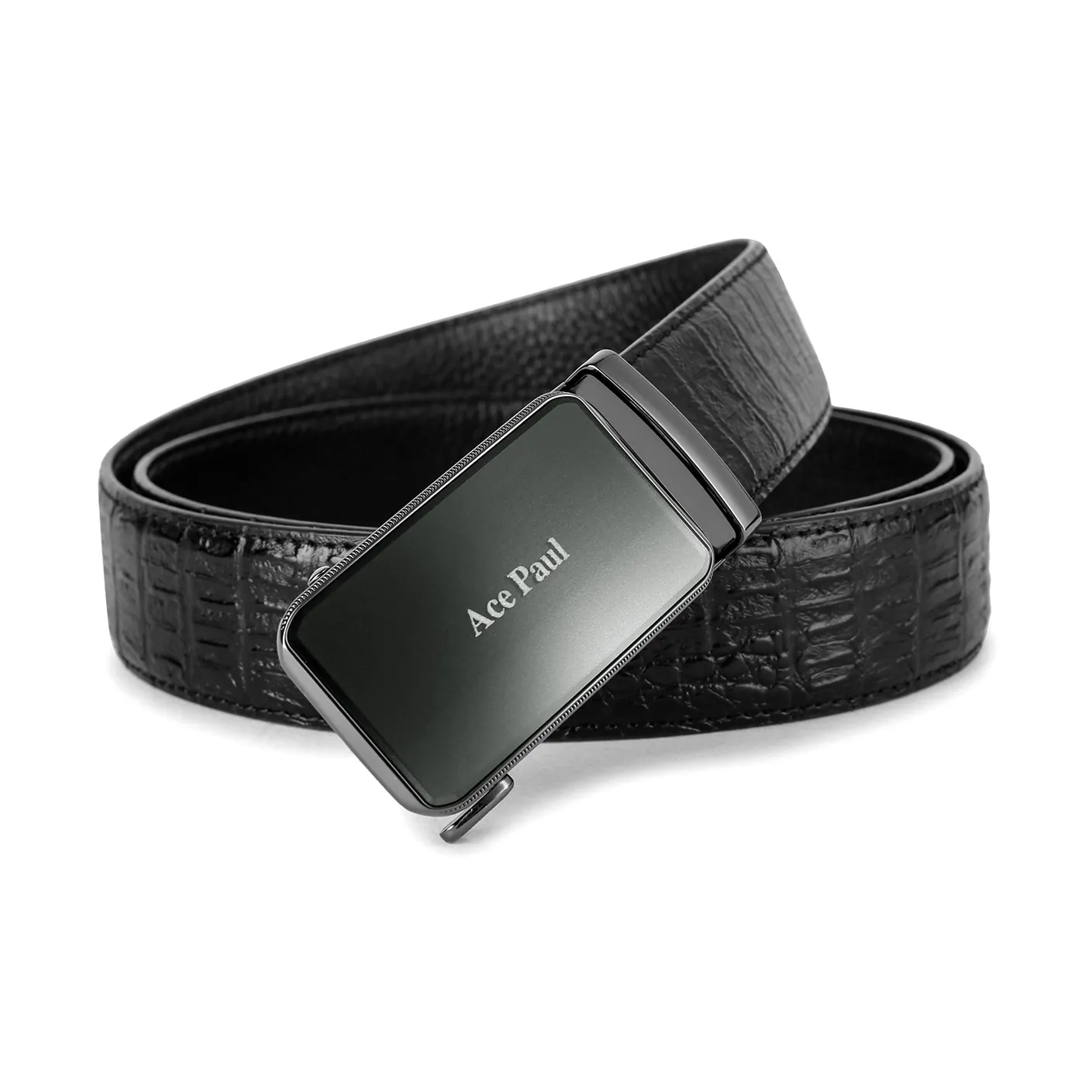 Ace Paul Double Piece Black and White Gradient Glossy Automatic Clasp High END Business Leather Belts Men's