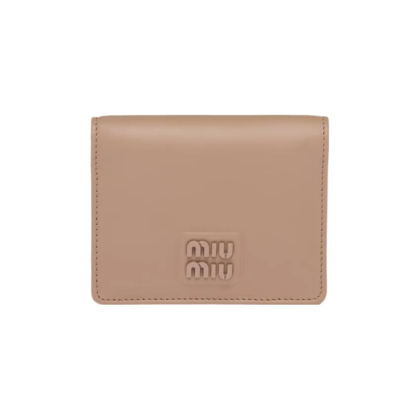 MIU MIU Leather Wallet Trumpets Women's Light Pink