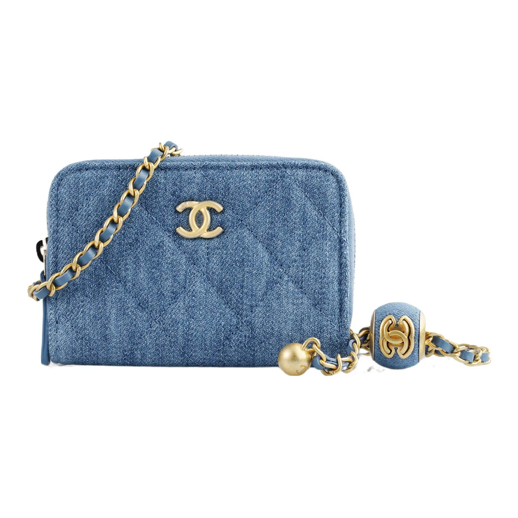 CHANEL 22c Early Spring Denim Shoulder Bag Crossbody Bag Card Holder Coin Purse Mini Unisex Blue