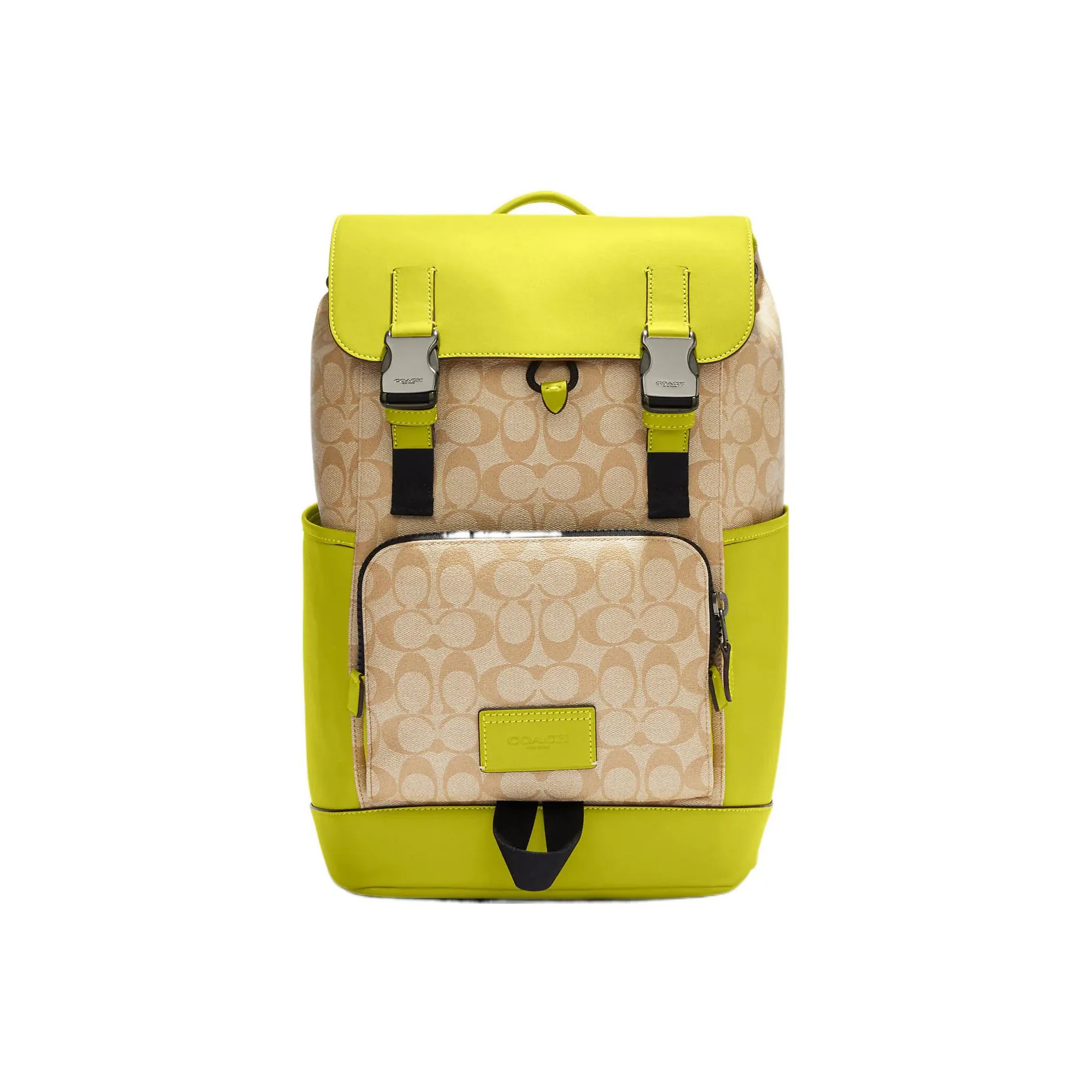 COACH Track Canvas With Leather Travel Bags Backpack Large Size Men's Lemon & Khaki