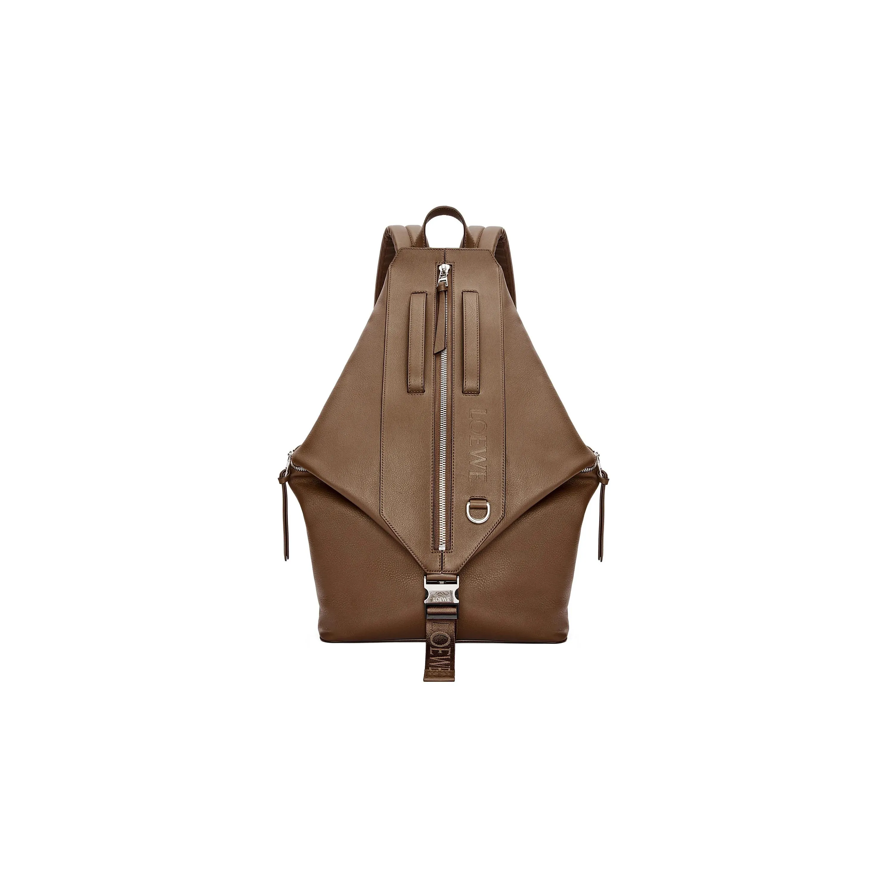 LOEWE Cow Leather With Textile Backpack Regular Men's Winter Brown