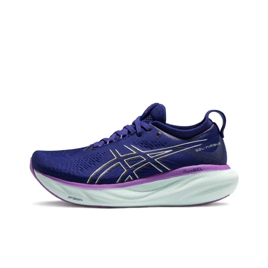 Asics Гель Nimbus 25 Устойчивый к истиранию Дышащий Низкий Топ Тренировочные Беговые кроссовки Женские Синий-Фиолетовый