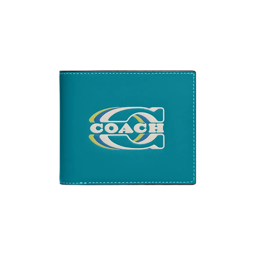 COACH 3 IN 1 Wallet Телячья кожа Держатель для карт кошелек Мужской Синий Зеленый