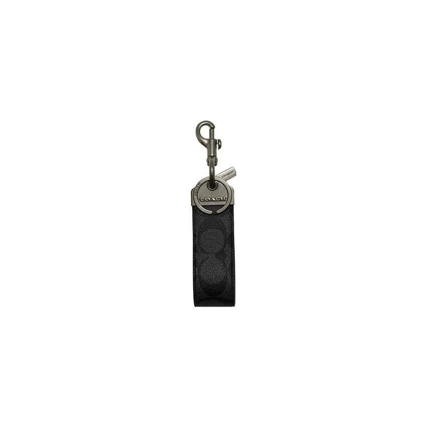 COACH Key Fob Canvas With Calfskin Keychain Bag Accessory Unisex Black