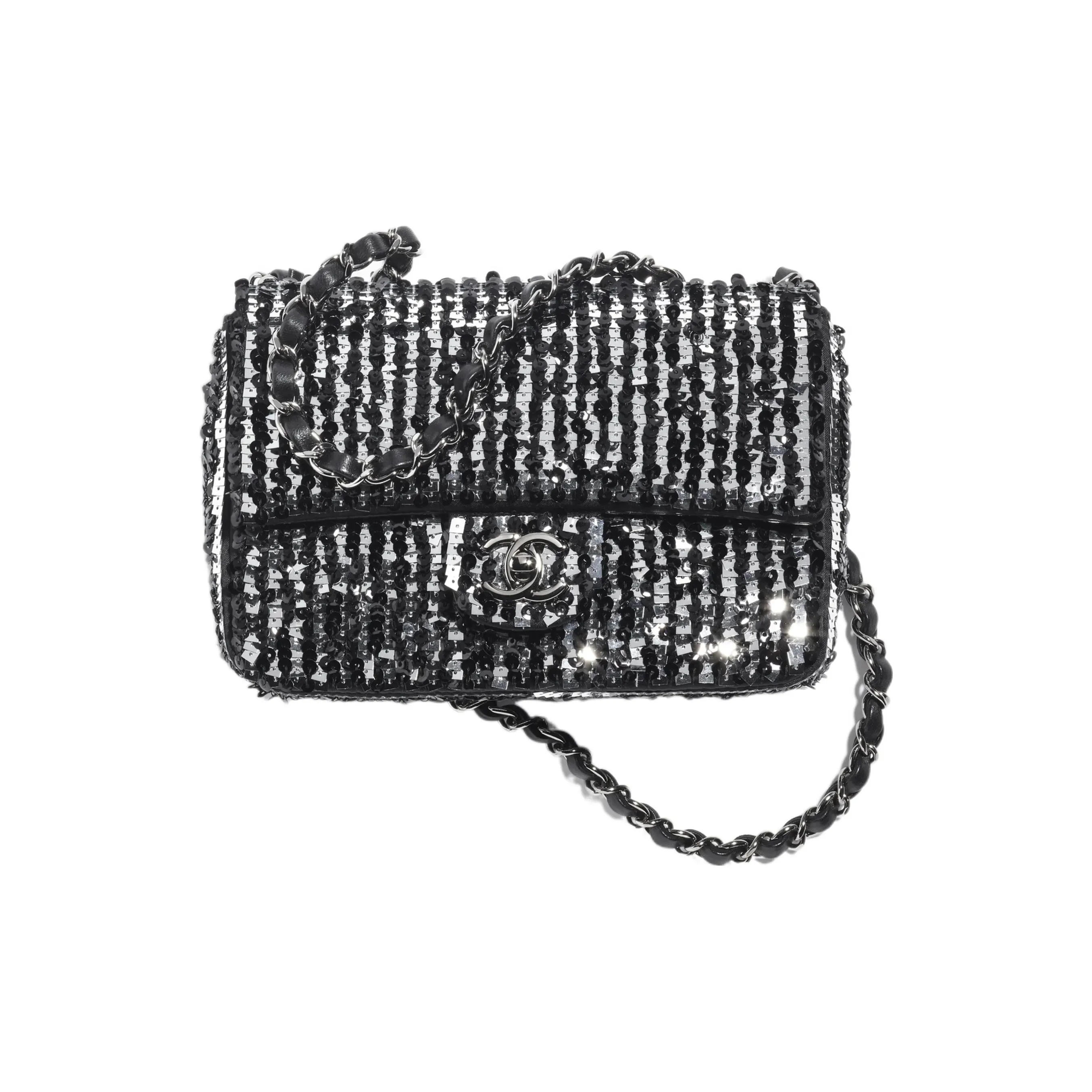 CHANEL Sequins Flap Bag, Shoulder Bag, Crossbody Bag Mini Women's Black & Silver
