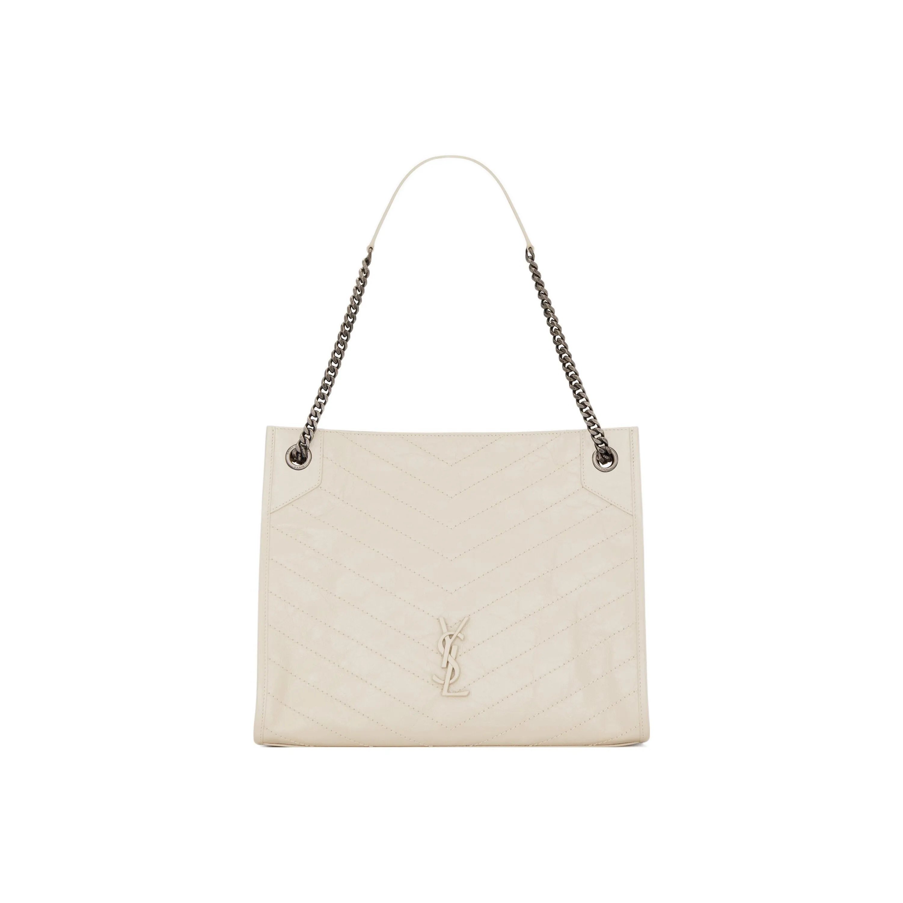 SAINT LAURENT Niki Cow Leather Tote Bag Shopping Bag Handbag Shoulder Bag Medium Size Women's Vintage White