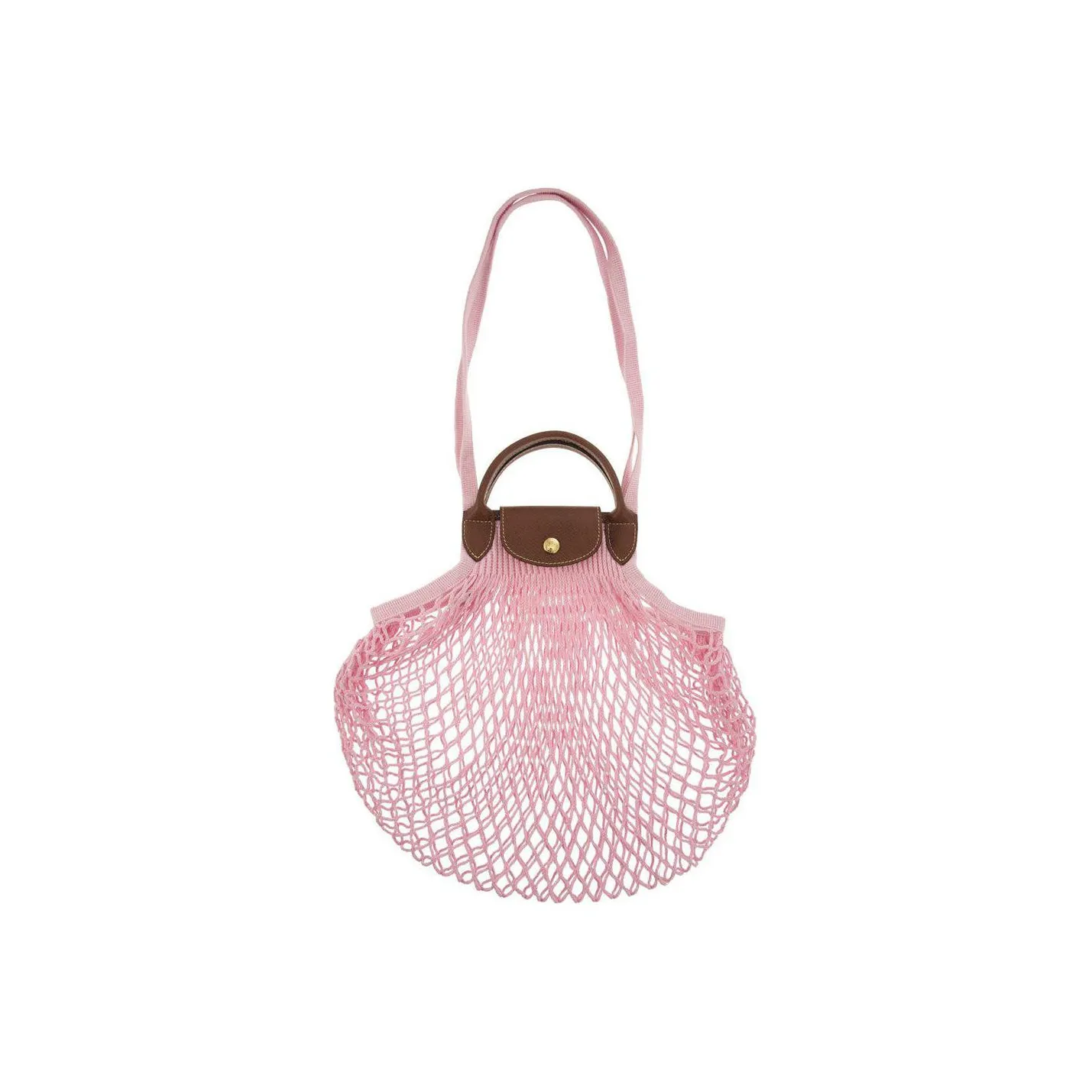 LONGCHAMP Le Pliage Filet Cotton With Cow Leather Trim Shoulder Bag Crossbody Bag Handbag Women's Pink