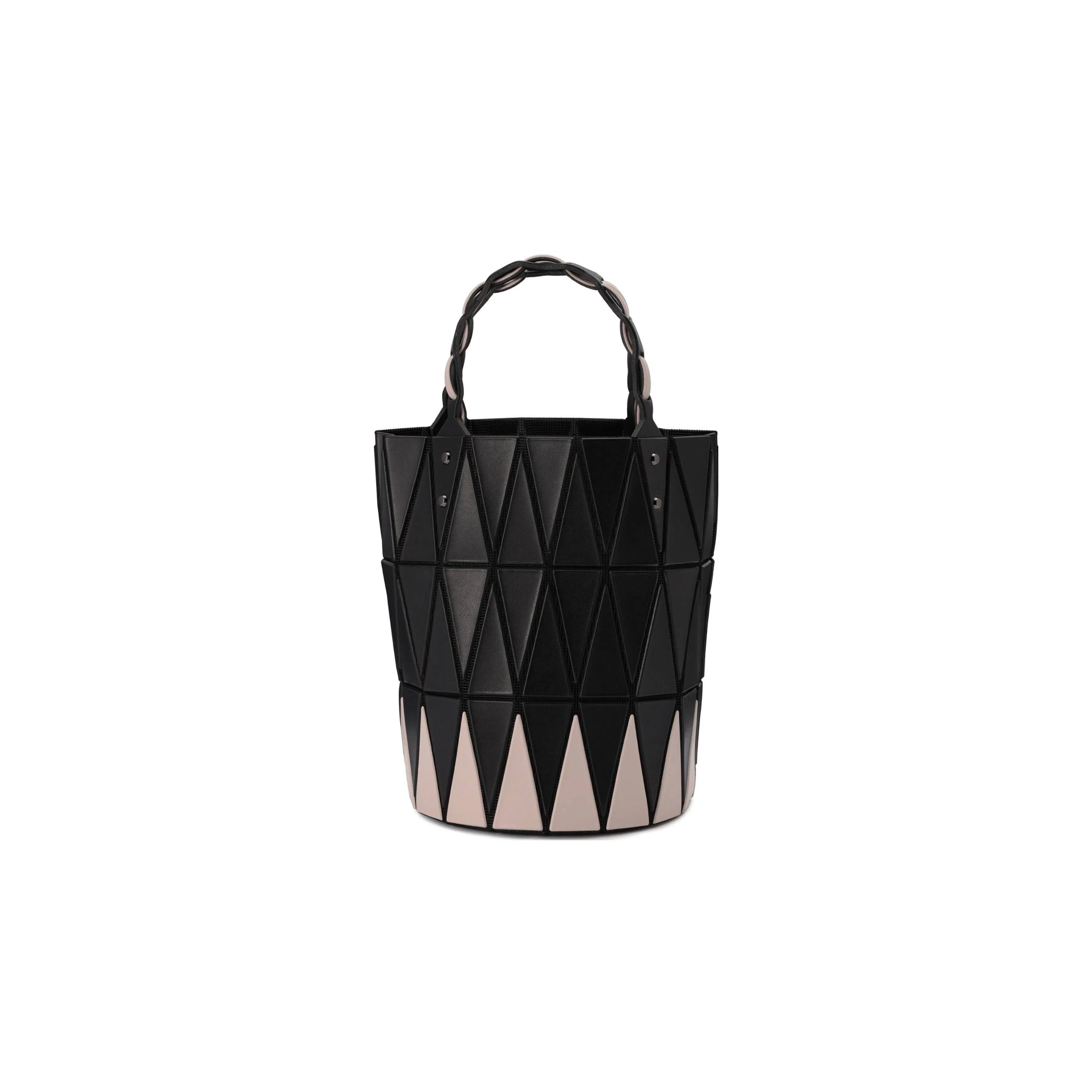ISSEY MIYAKE Basket Polyester With Artificial Leather Basket Bag, Cylinder Bag, Handbag Women's Black & Light Beige