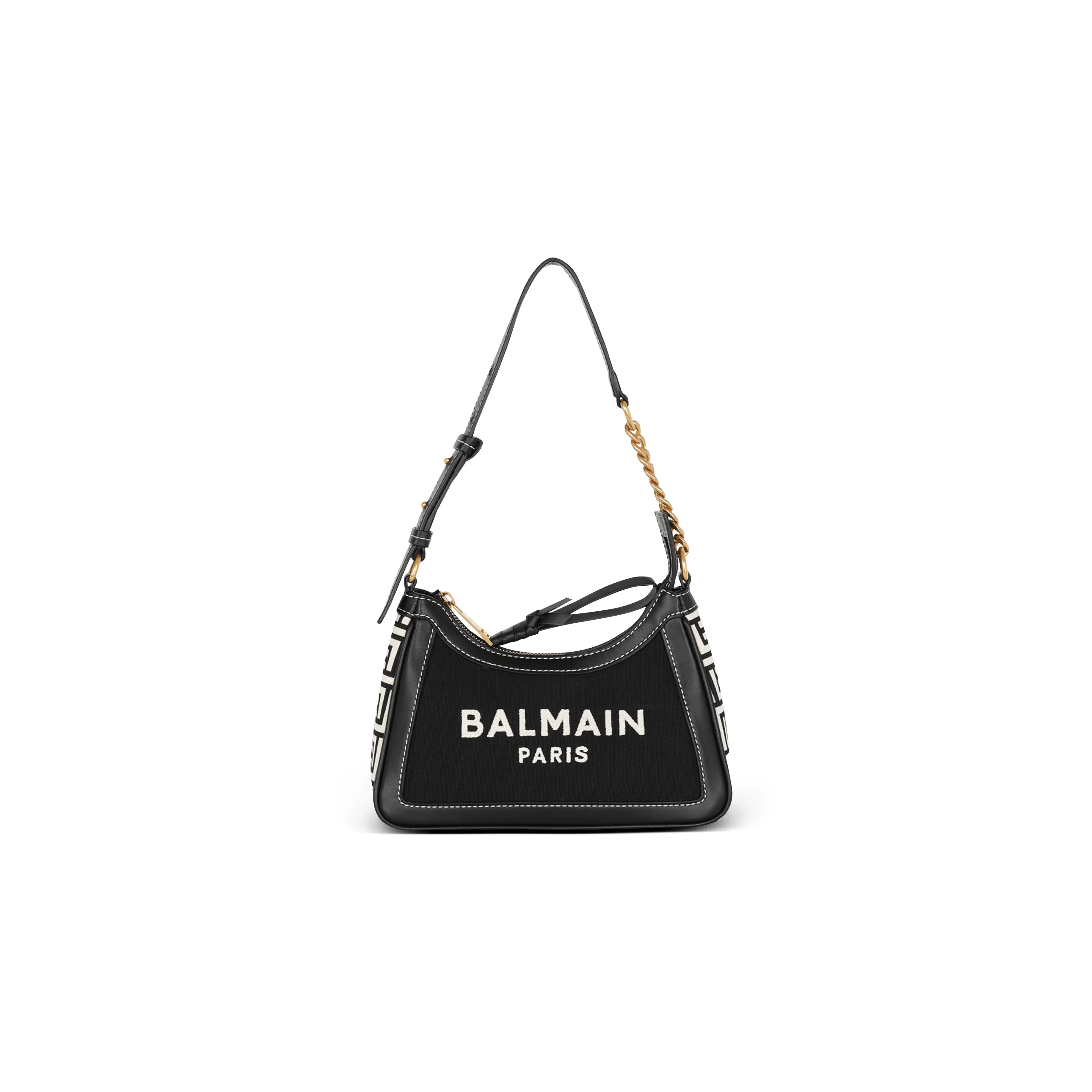 BALMAIN B ARMY Cotton With Calfskin Handbag, Shoulder Bag Women's Black