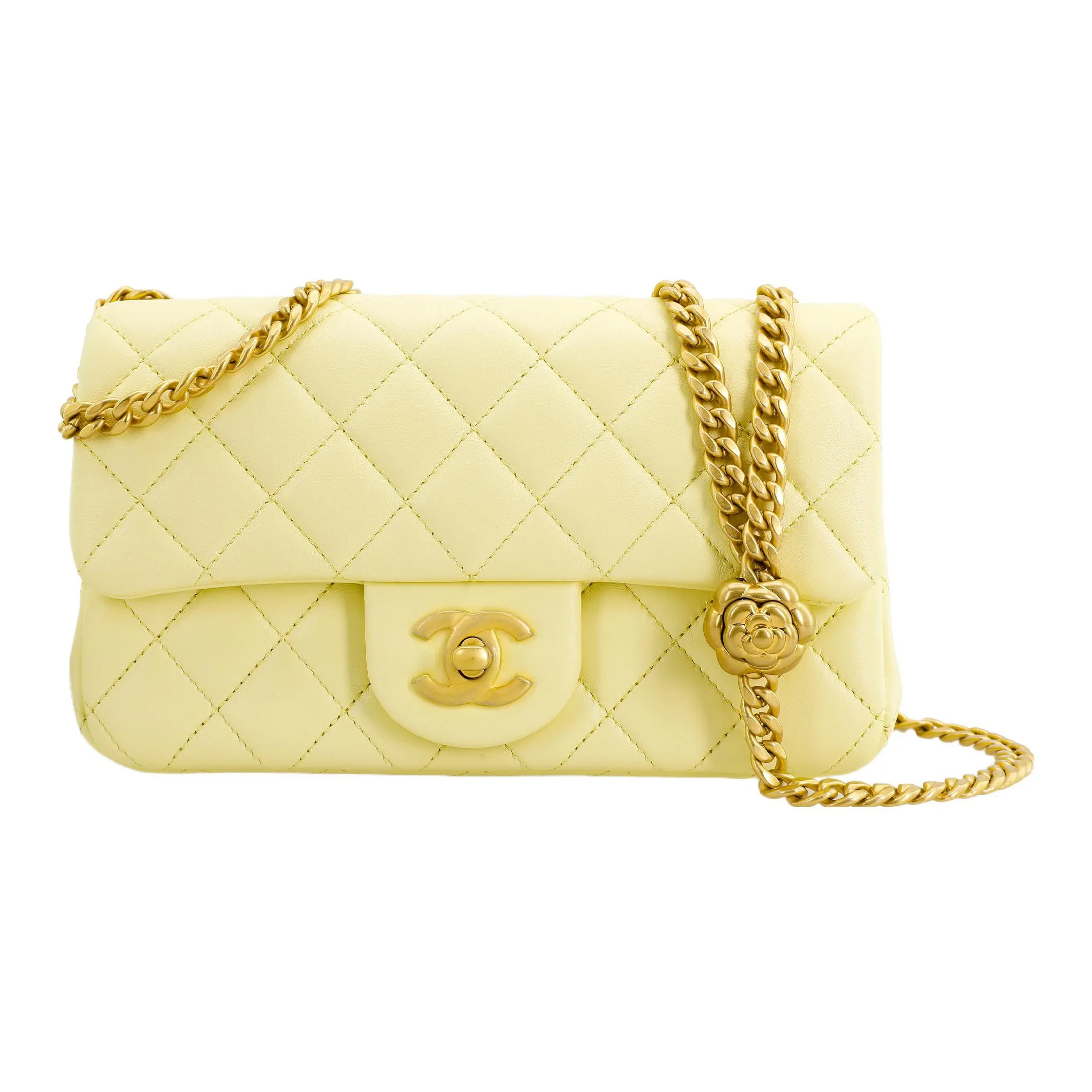 CHANEL Classic Flap CF Sheepskin Chain Bag, Shoulder Bag, Crossbody Bag Mini Women's Light Yellow