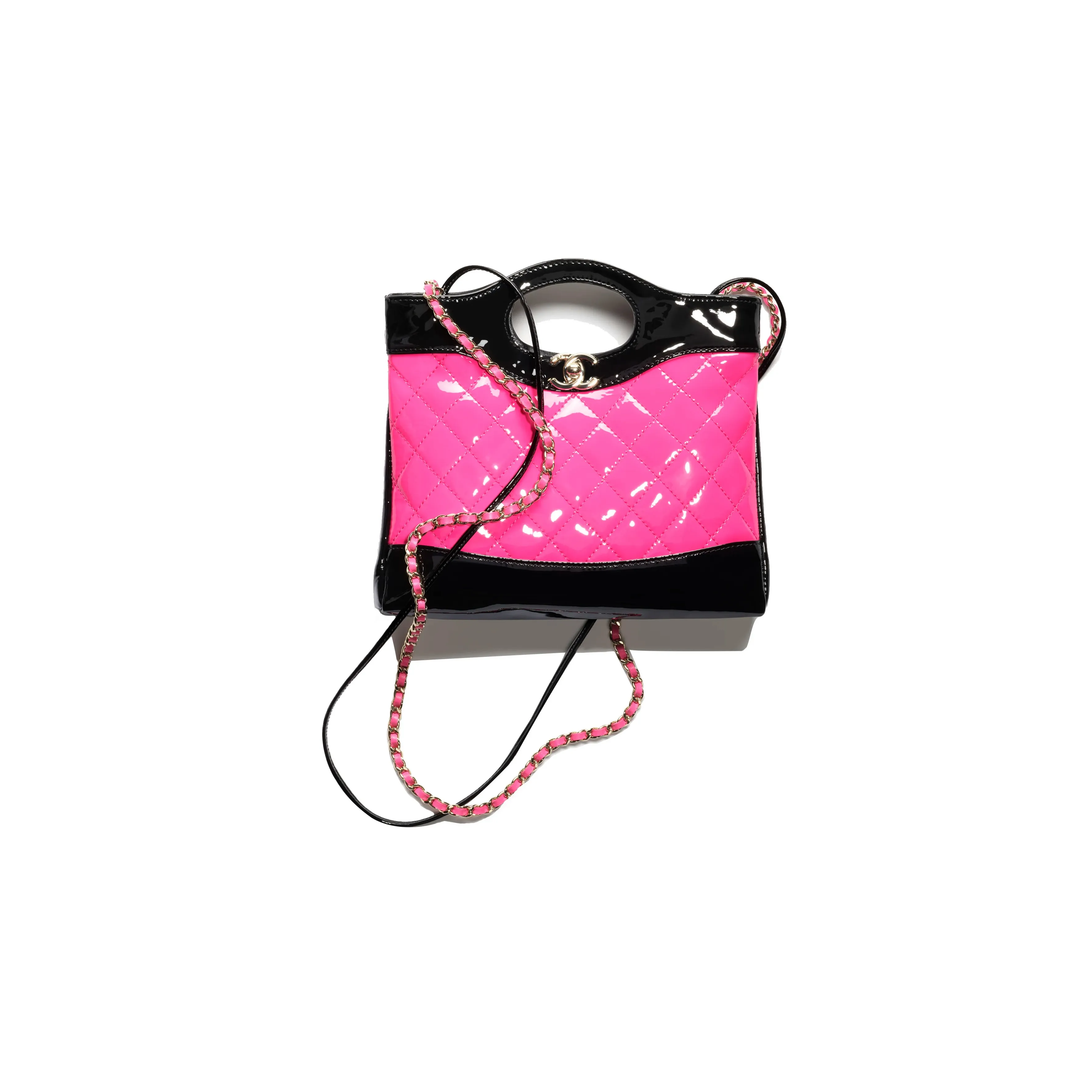 CHANEL Patent Leather Material Gold Chain Leather Shoulder Bag, Crossbody Bag, Handbag Mini Women's Pink & Red & Black