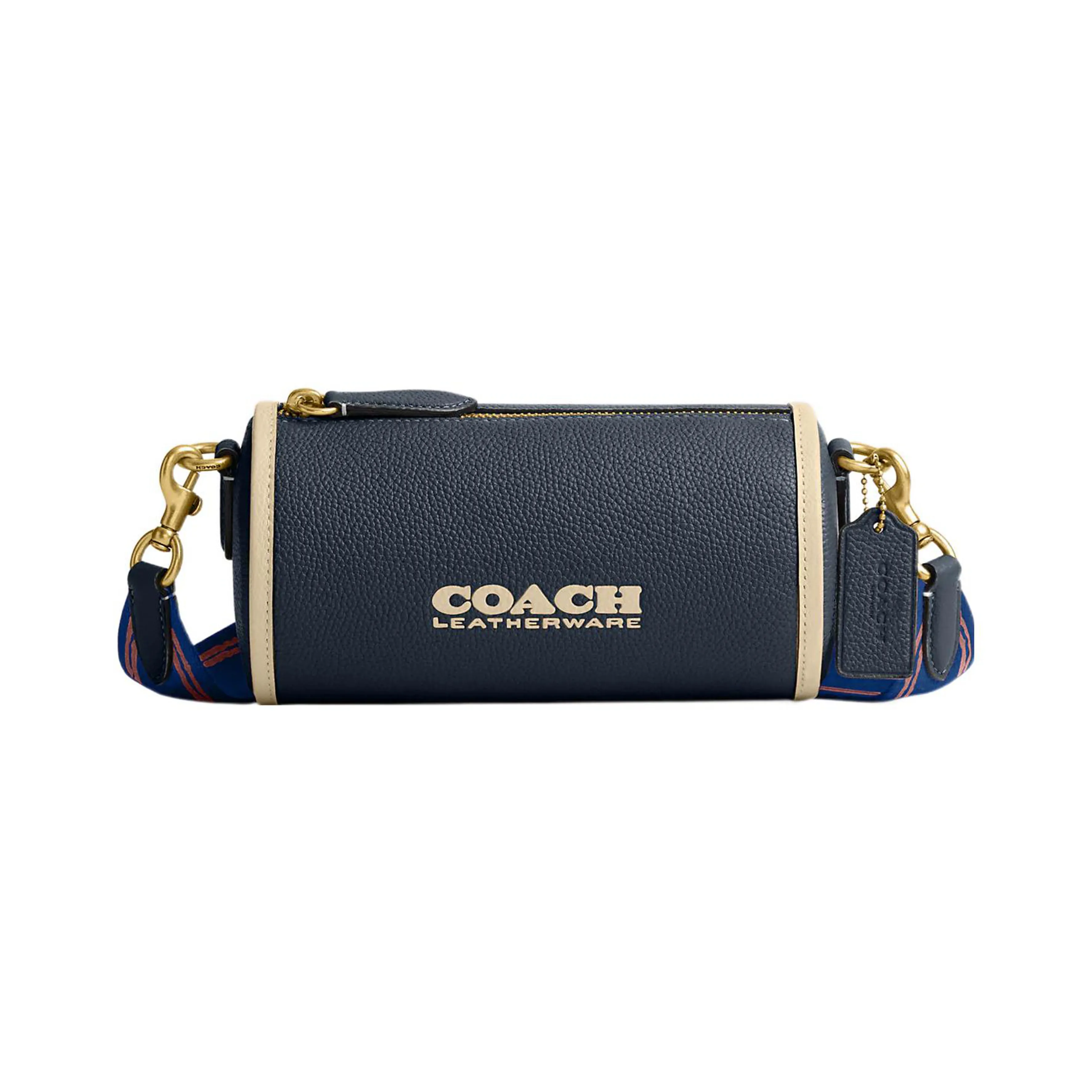 coach Handbag Barrel Pebbled Leather Cylinder Bag Shoulder Bag Crossbody Bag Large Size Women's Navy