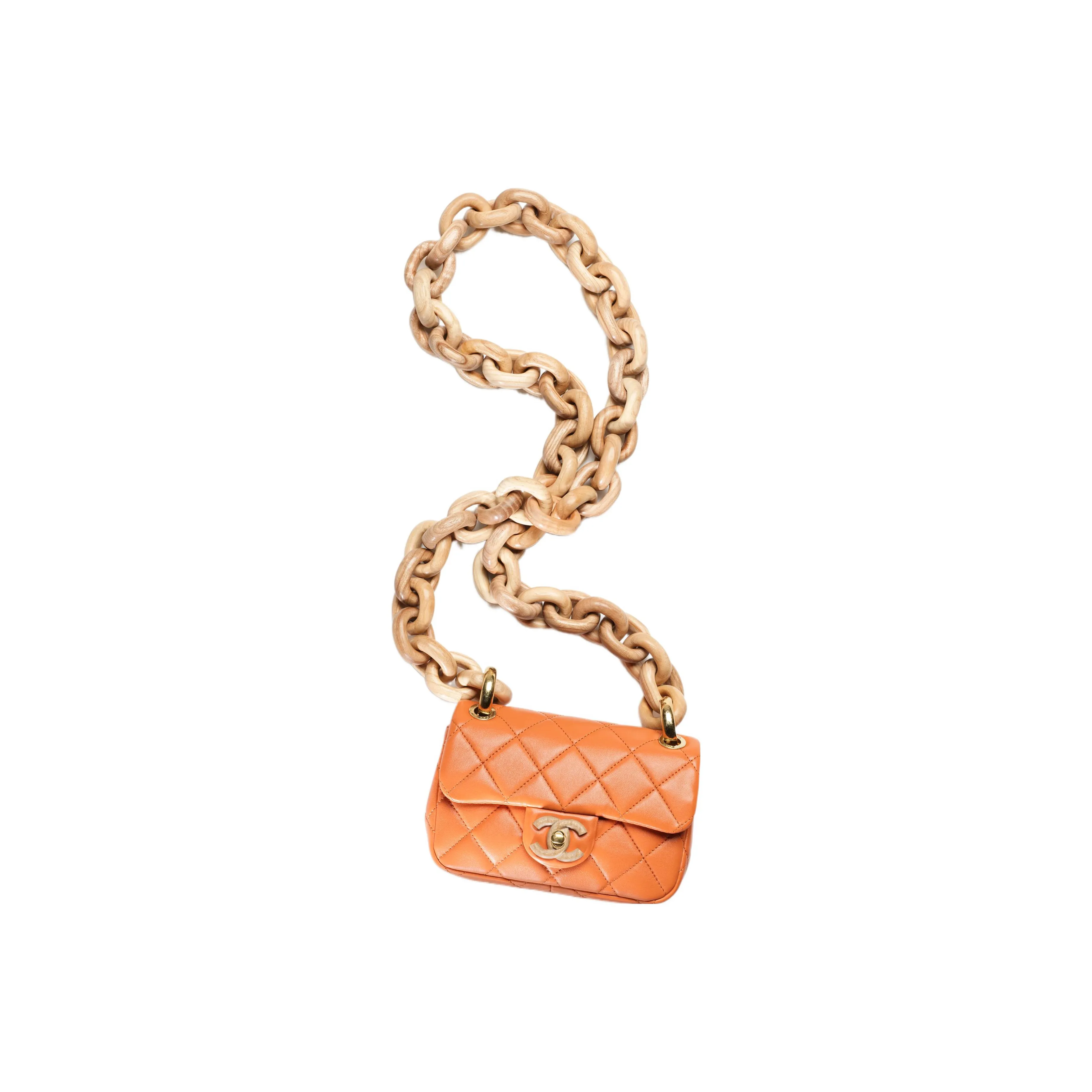 chanel Chic Lambskin With Ash Wood Accents Mouth Cover Bag Crossbody Bag Mini Women's Orange