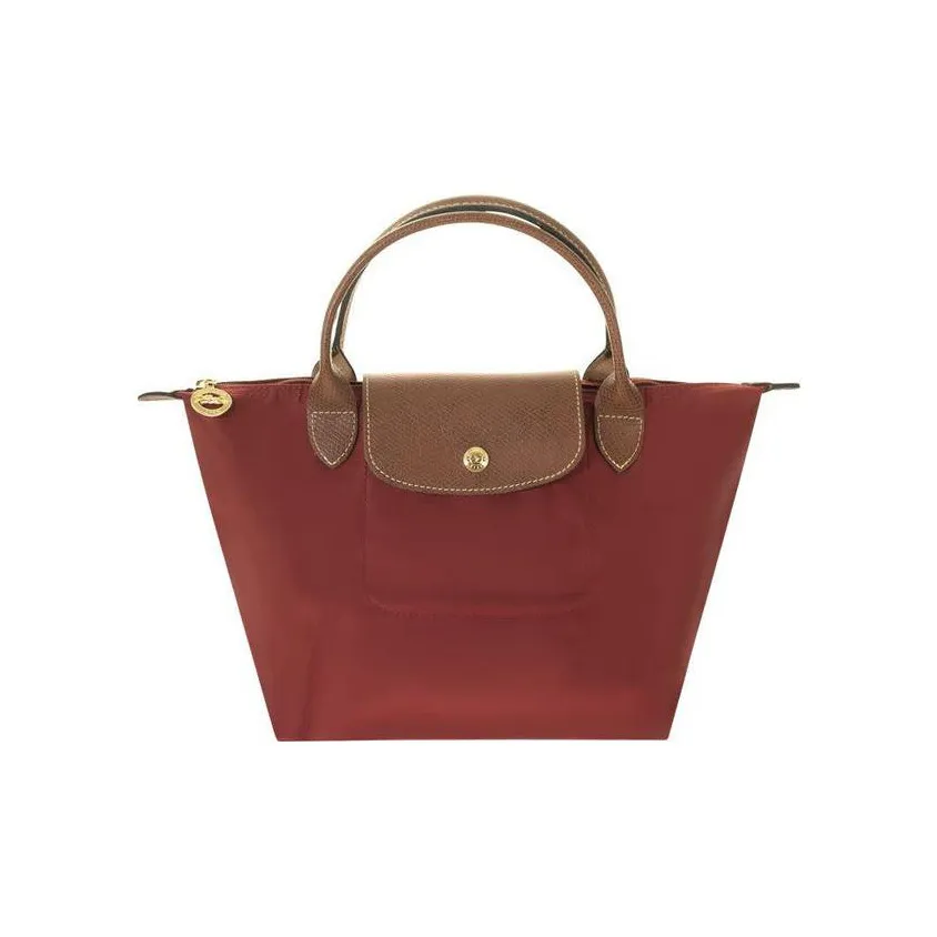 LONGCHAMP Le Pliage Canvas With Leather Handbag Small Size Women's Red