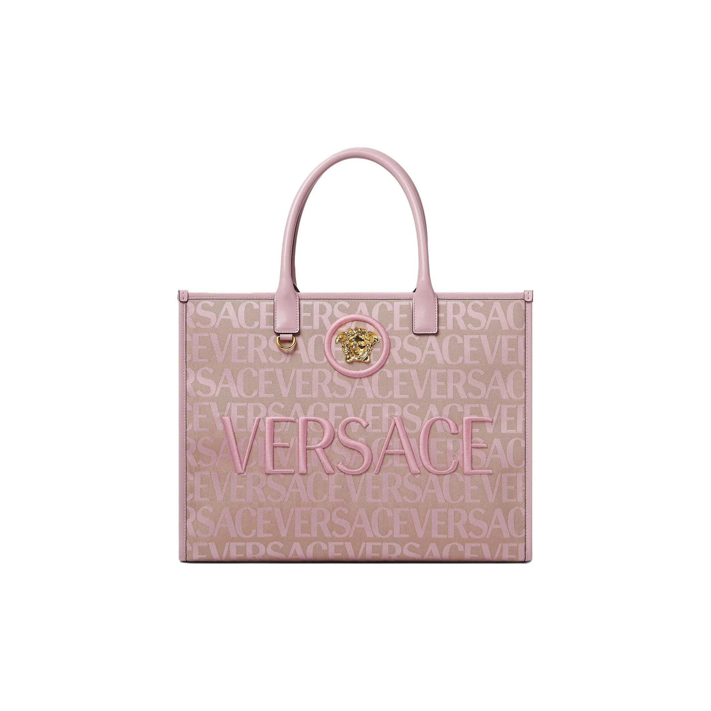 VERSACE Allover Cotton With Cow Leather One Shoulder Handbag Tubas Women's Pink