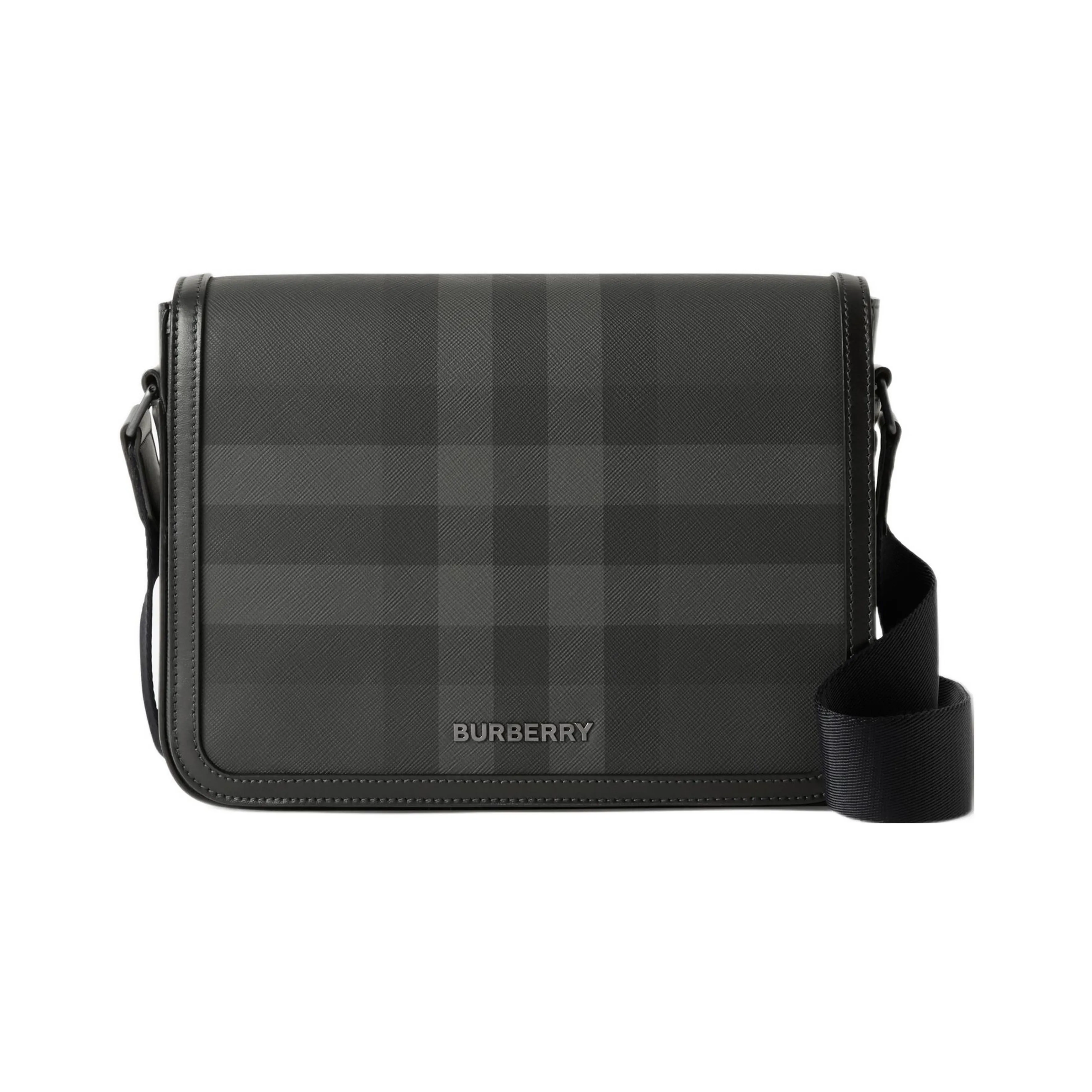 Burberry Calfskin Cotton Polyurethane Shoulder Bag Crossbody Bag Men's Charcoal Gray