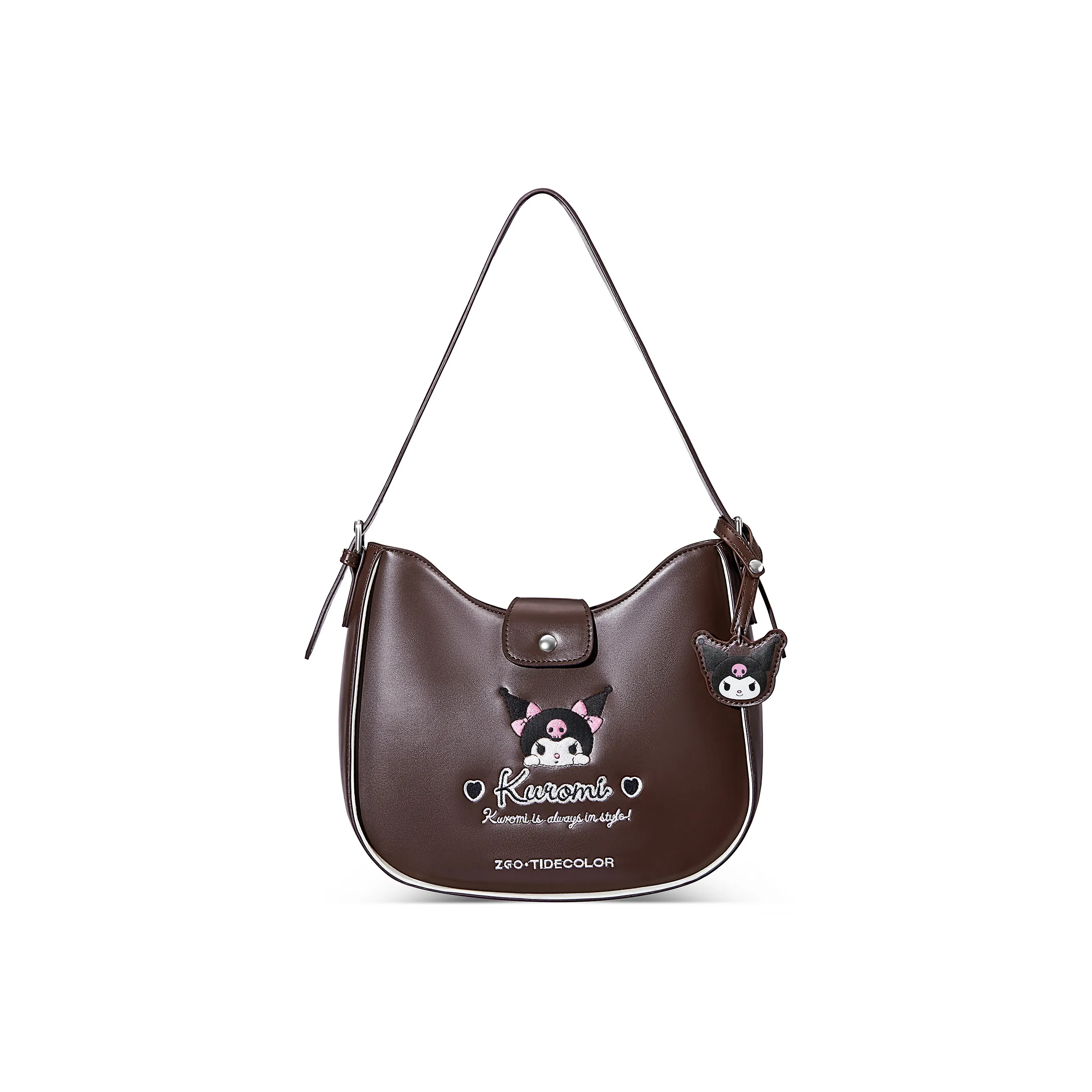 Zgo Sanrio, Kuromi Collection PU Tote Bag, Shopping Bag, Handbag, Shoulder Bag Women's Brown
