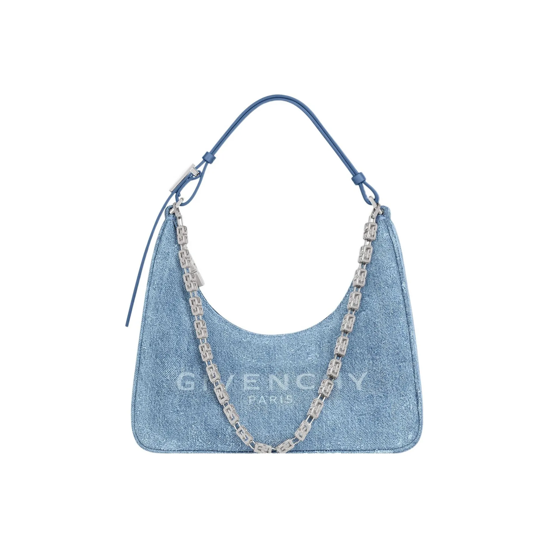 Givenchy Bag Small Moon Cut Out In Washed Denim With Chain Medium Blue