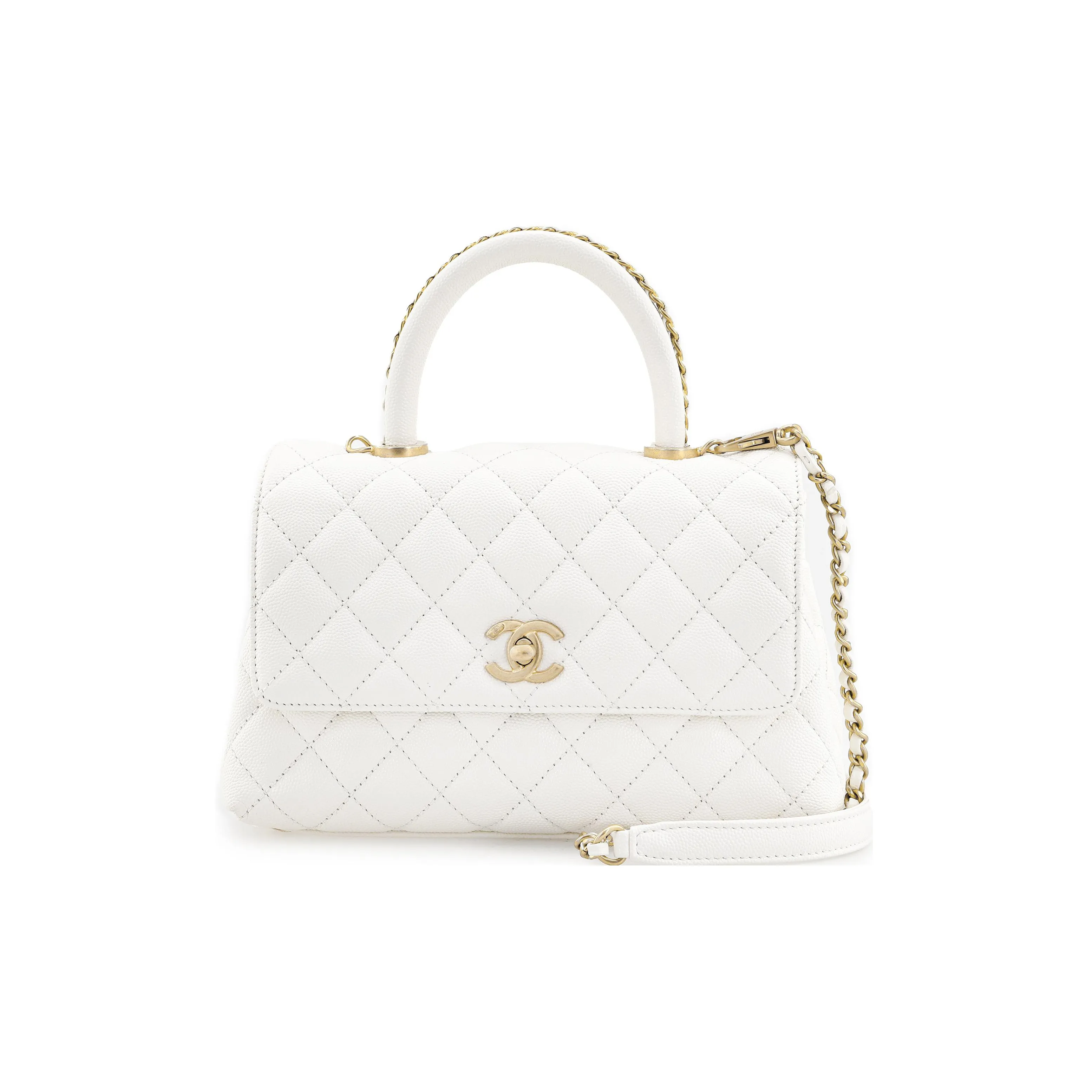 CHANEL Cow Leather Handbag Shoulder Bag Crossbody Bag Small Size Women's White