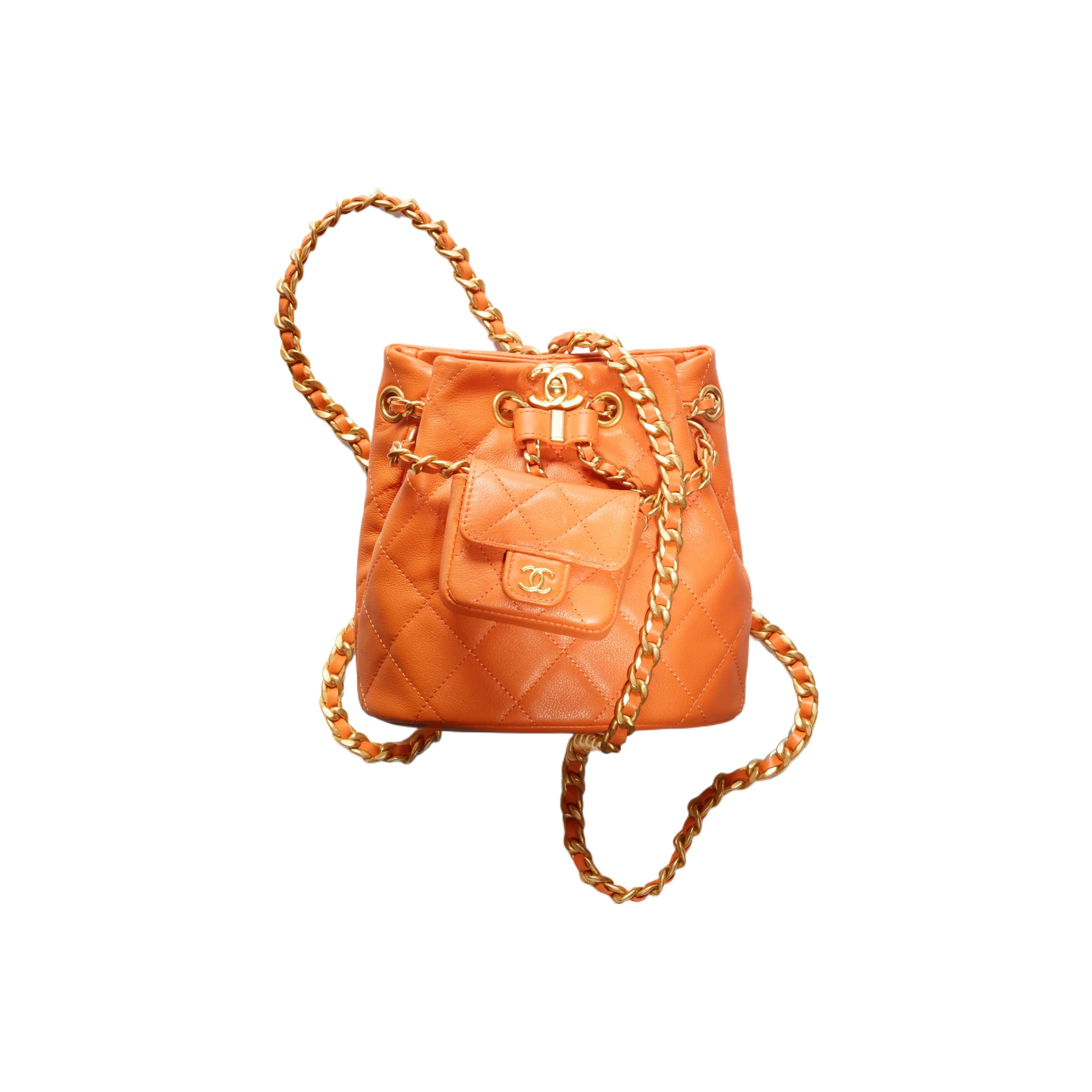 CHANEL Calfskin Combo Backpack, Backpack Trumpets Women's Orange