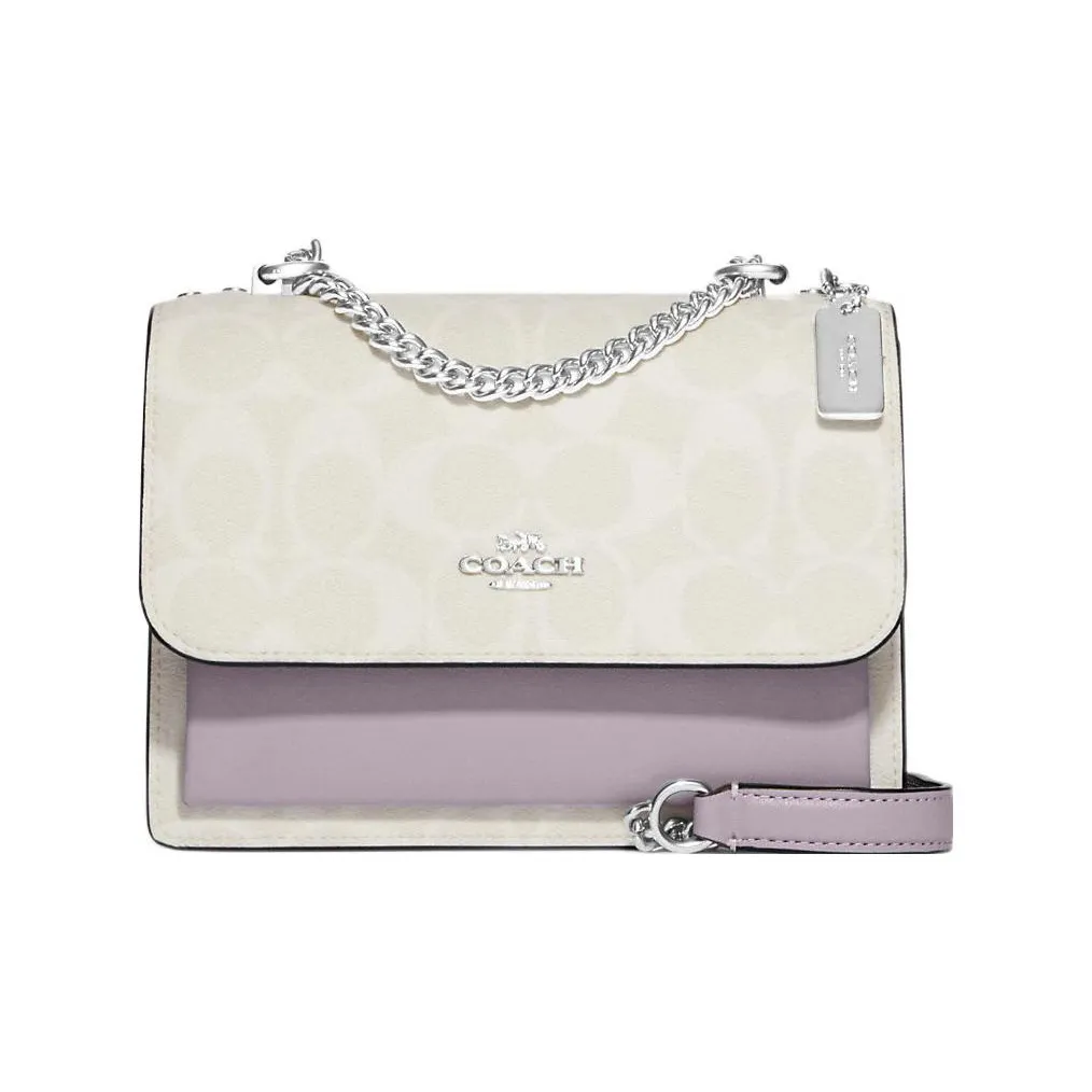 COACH Klare Canvas With Leather Shoulder Bag, Crossbody Bag Mini Women's White & Taro Purple