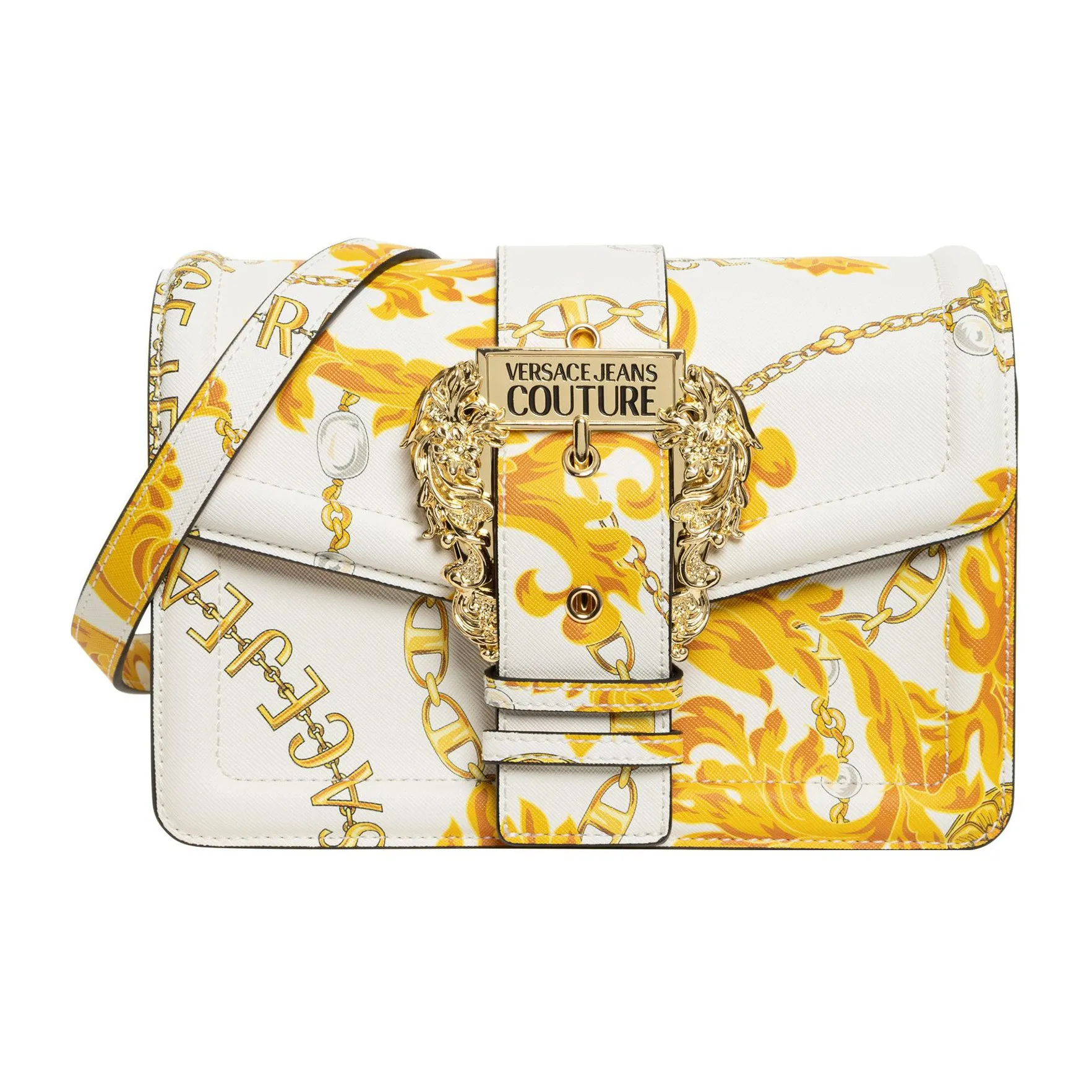 VERSACE JEANS COUTURE Polyurethane Shoulder Bag, Crossbody Bag Regular Women's White/Gold