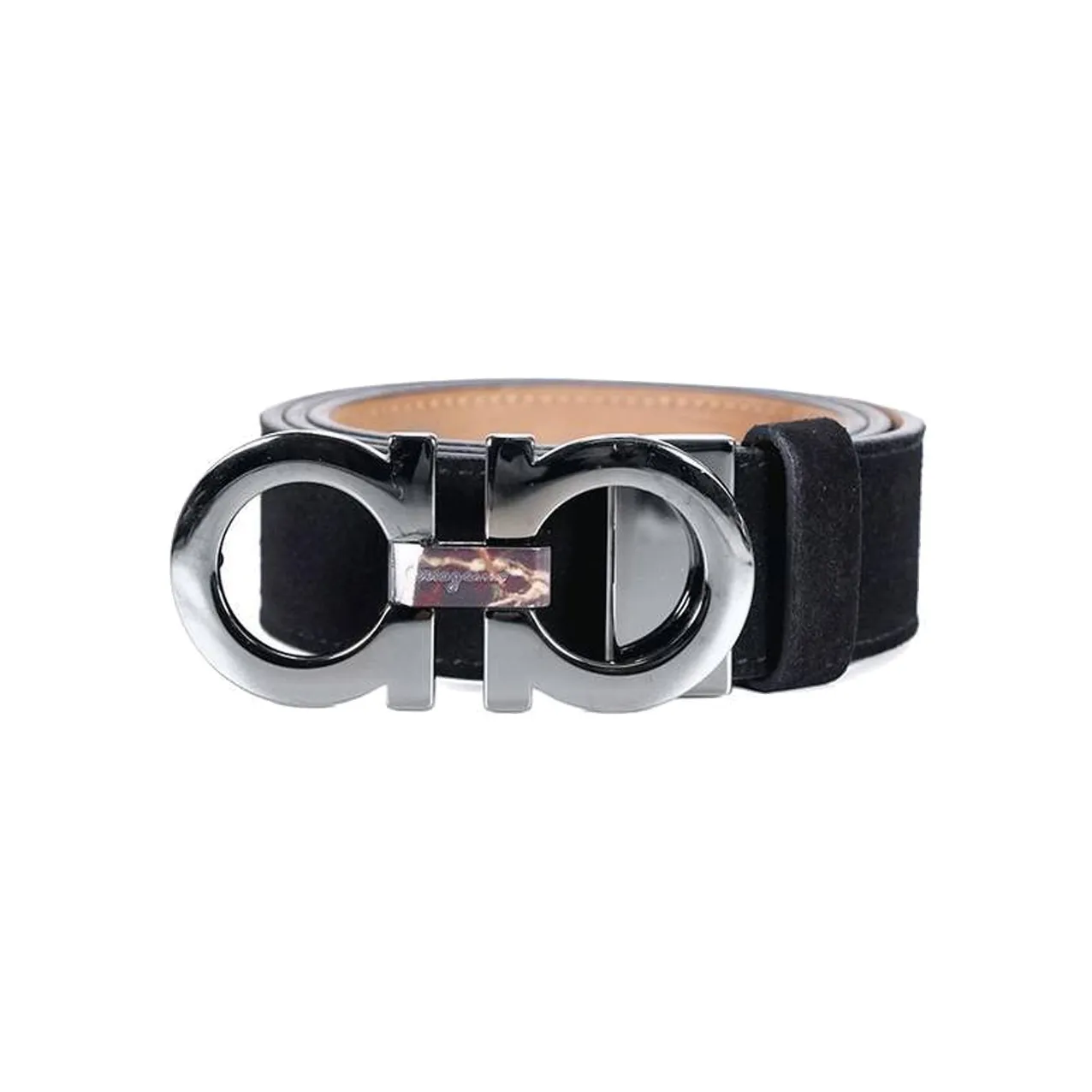 FERRAGAMO Front With Letter Pin Buckle Leather Belts Men's Black