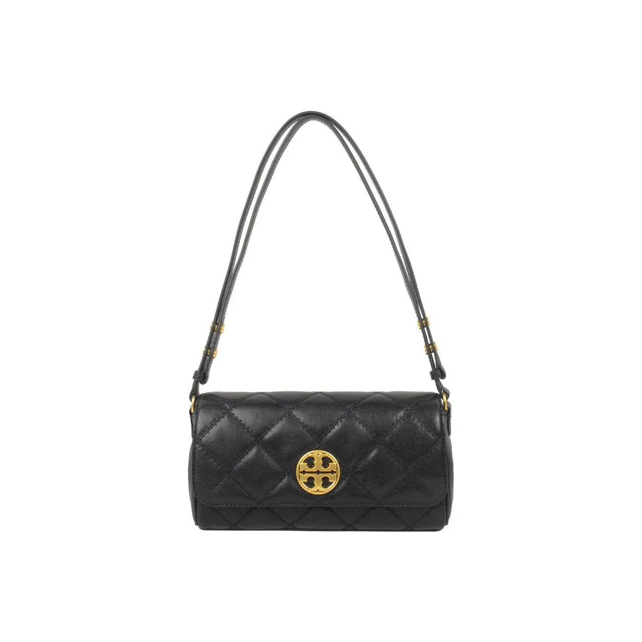 TORY BURCH TB Willa Leather Caviar Bag, Baguette Bag, Crossbody Bag, Shoulder Bag Trumpets Women's Black