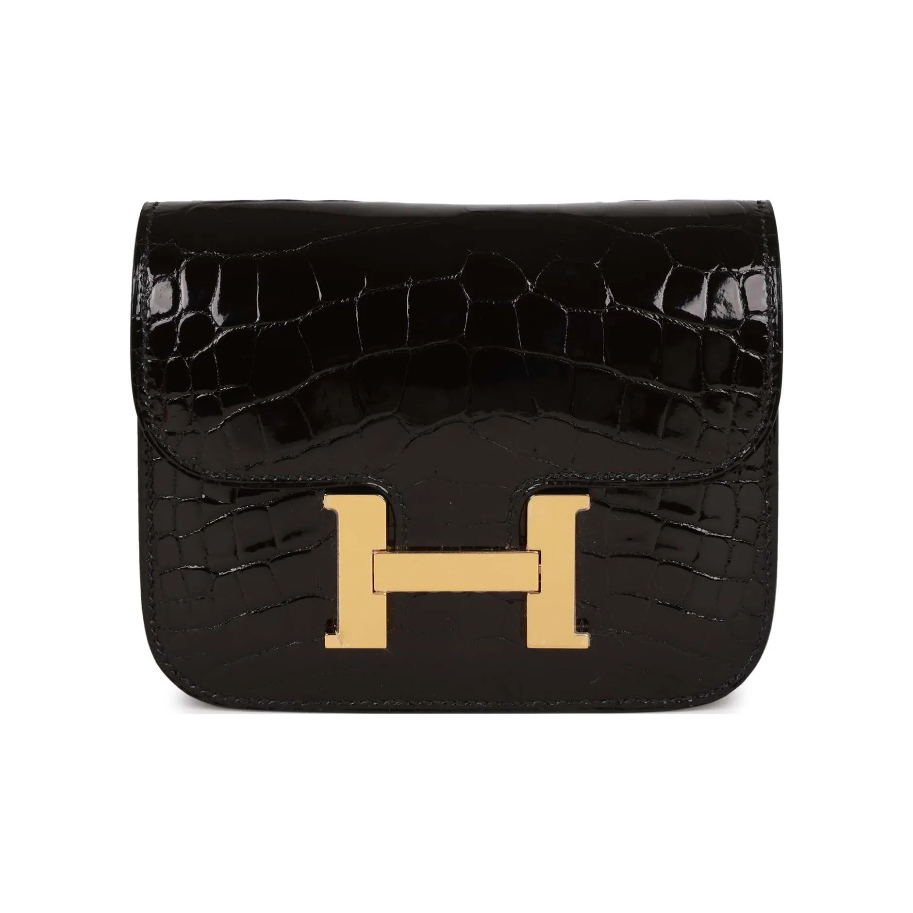 HERMES Constance Slim Crocodile Leather Clutches Wallets Women
s Black