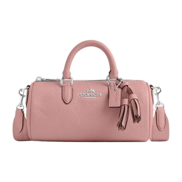 COACH Lacey Pebbled Leather Boston Bag, Handbag, Shoulder Bag, Crossbody Bag Trumpets Women's Light Pink