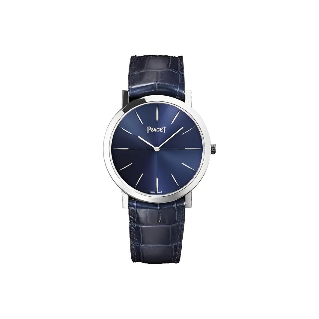 PIAGET Automatic Mechanical Movement Men's Watches Watch 38mm Blue Dial 18K White Gold Case Crocodile Leather Strap
