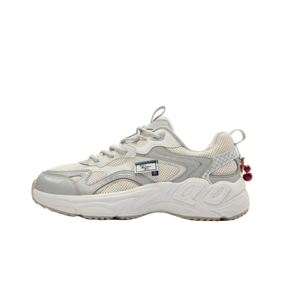 QIAODAN Cherry Shoes Lightweight Height Increasing Low Top Running Shoes Women's Gray White