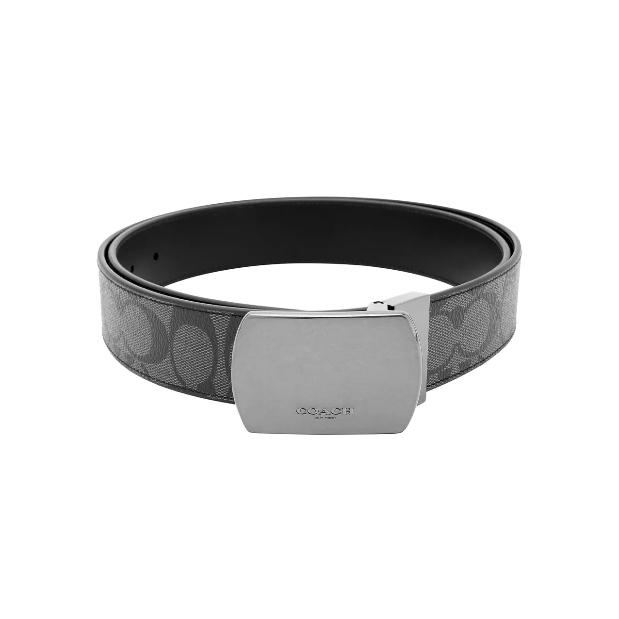 COACH PVC Leather Belts Men's Black Gray Width 3.8cm
