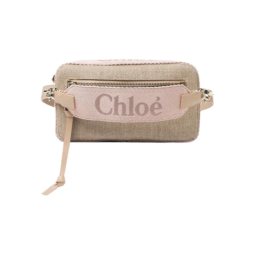 Chloe Woody Linen Canvas Canvas Bag Fanny Pack Women's Nude Pink