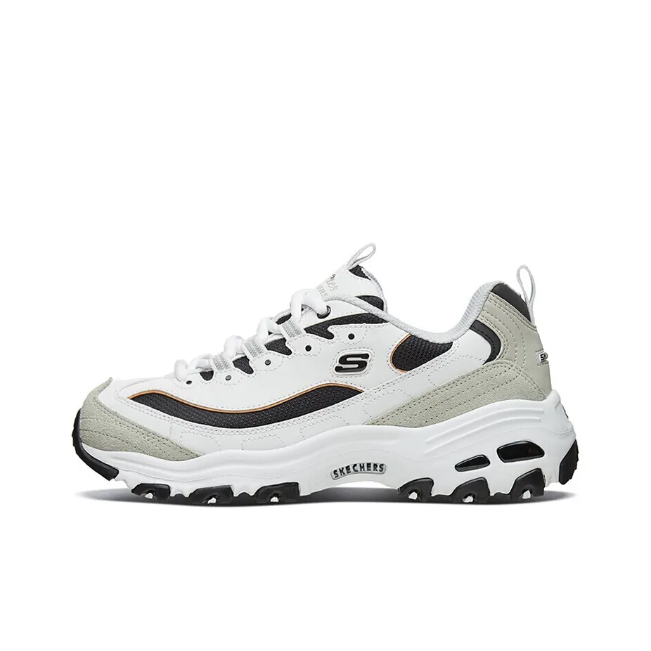 Skechers D'LITES 1.0 Black White Gold White Gold, Golden Panda Low Top Casual Shoes Women's Light Gray White