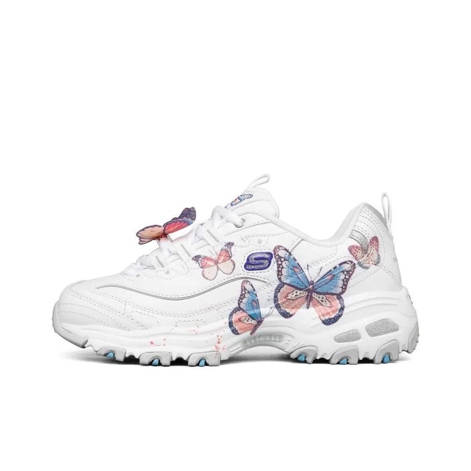 Skechers D'LITES 1.0 Low Top Casual Shoes Women's White Multicolor Butterfly