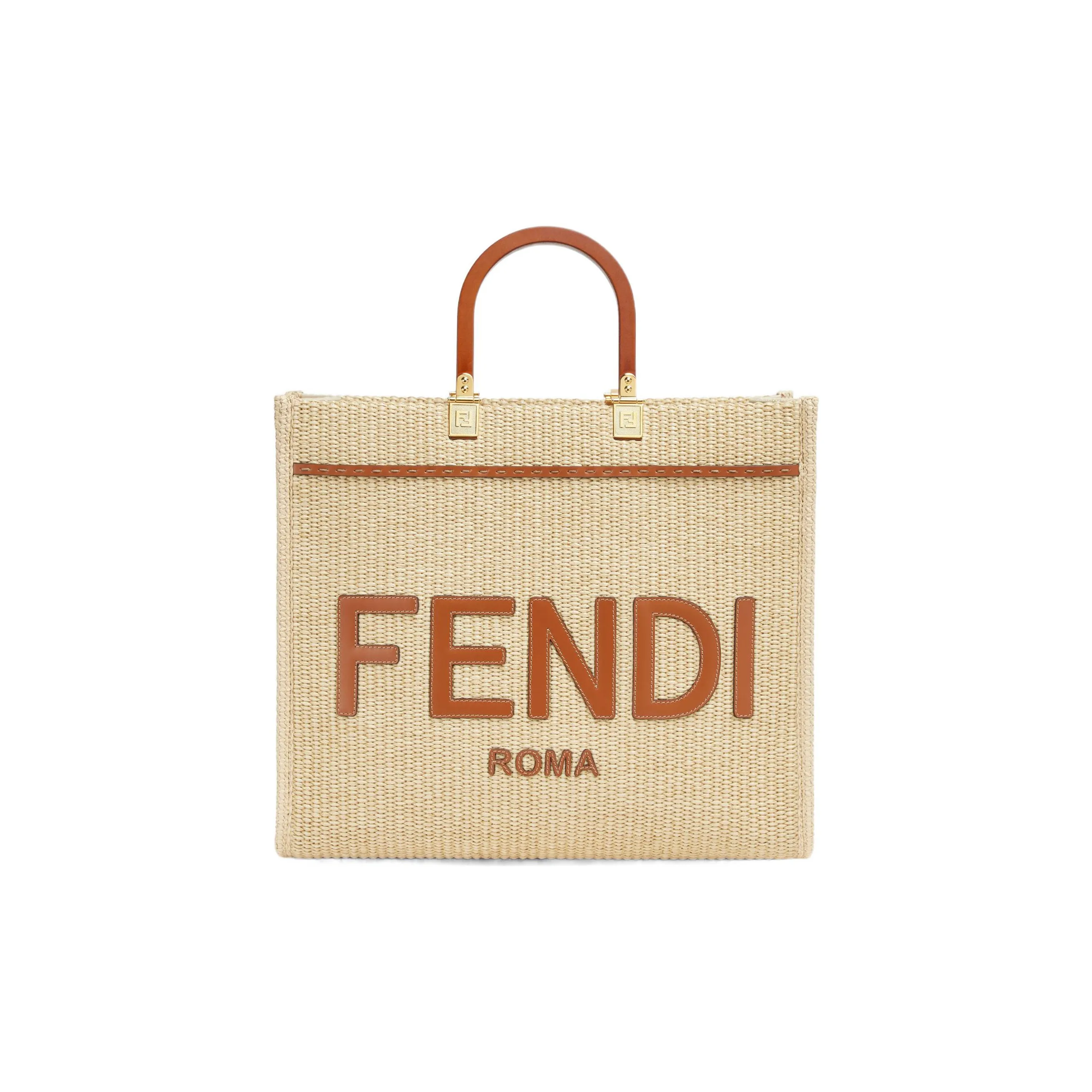 FENDI Sunshine Leather Tote Bag Shopping Bag Shoulder Bag Crossbody Bag Handbag Medium Size Women's Light Brown