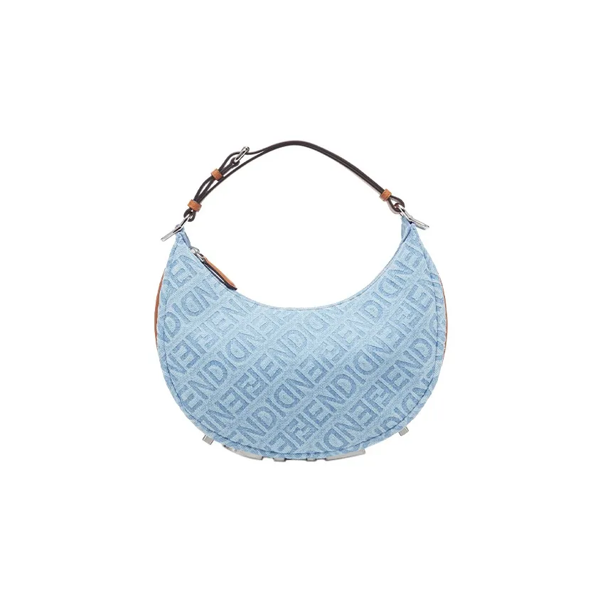 FENDI Fendigraphy Denim With Leather Detail Shoulder Bag, Handbag, Shoulder Bag Trumpets Women's Blue