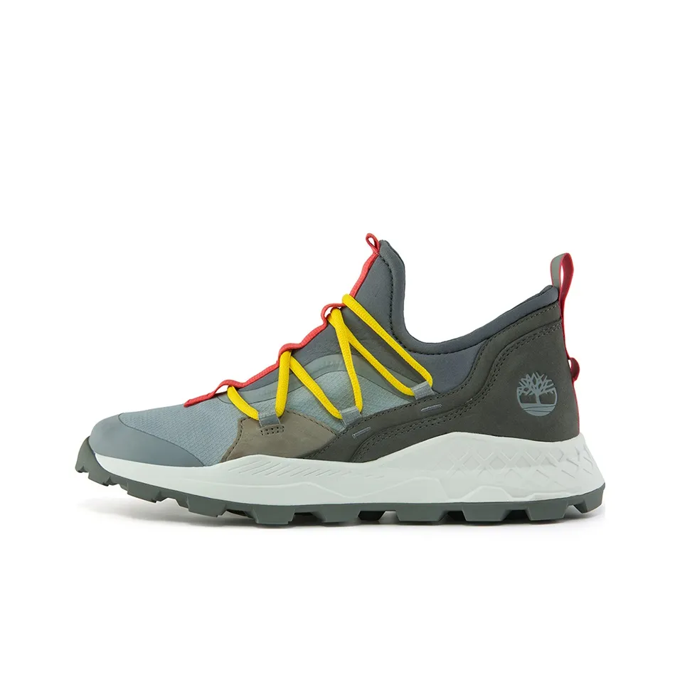Timberland Brooklyn Leather And Fabric Oxford Trainers 'Medium Grey Mesh With Red'