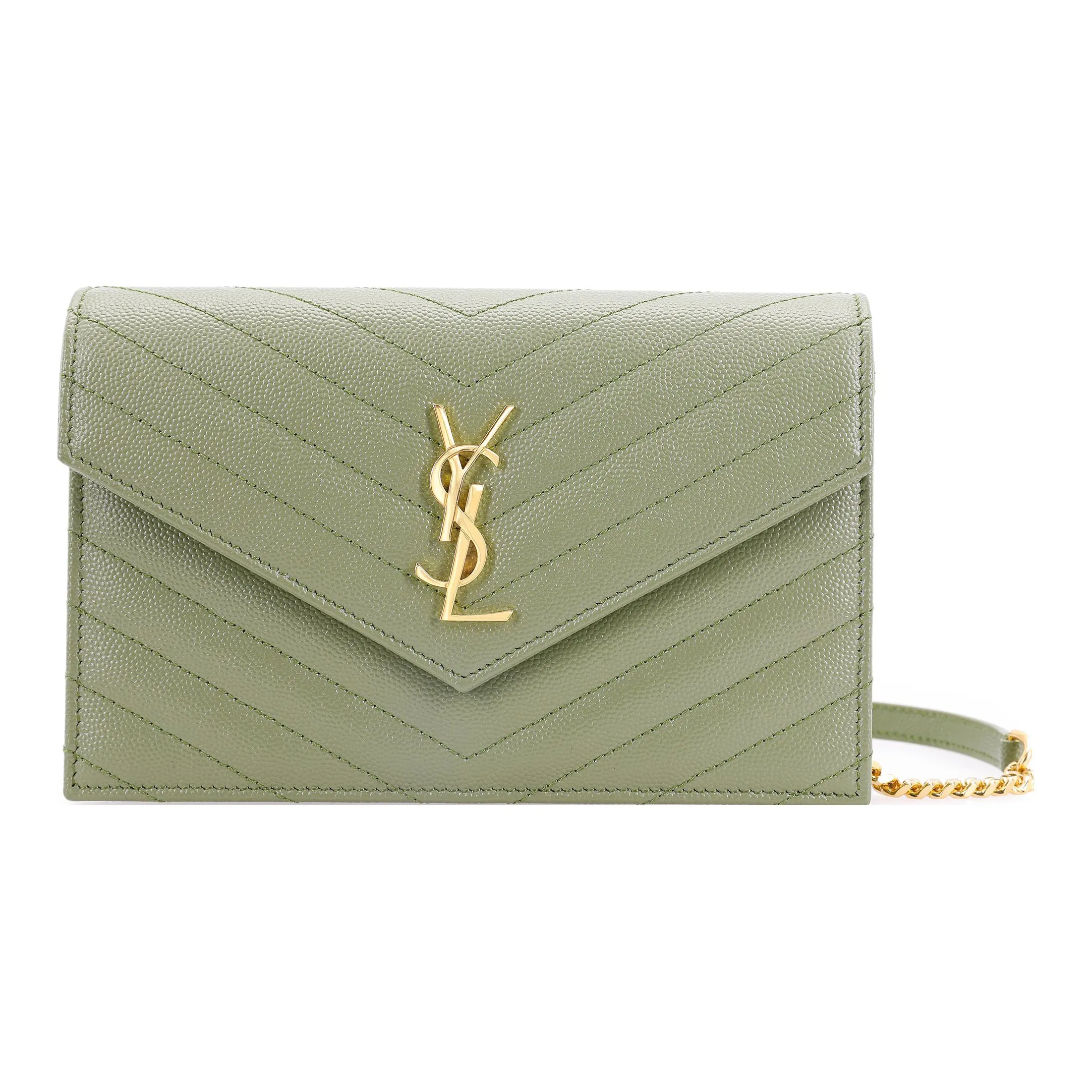 SAINT LAURENT ENVELOPE Calfskin Envelope Bag Chain Wallet Shoulder Bag Crossbody Bag Regular Women's Avocado Green