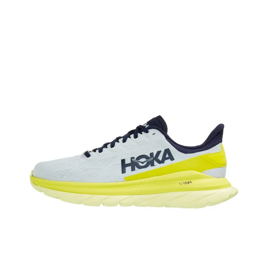 HOKA ONE ONE Mach 4 Slip-resistant Abrasion-resistant Low Top Casual Shoes Men's Yellow Blue HOKA ONE ONE Mach 4 Противоскользящий Устойчивый к истиранию Низкий Топ Повседневная Обувь Мужская Желтый Синий