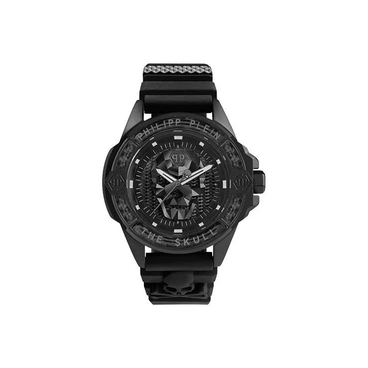 PHILIPP PLEIN Наручные часы Кварцевый механизм Силиконовый ремешок 44 мм Черный циферблат Мужские часы