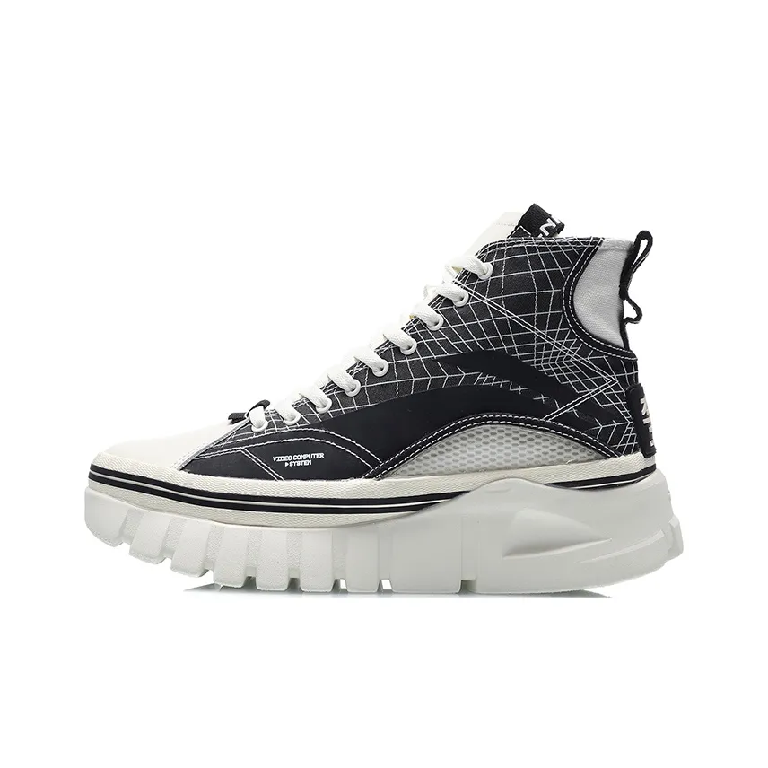 LiNing Wave BOOT Cushioning Anti Slip Wear Resistant Breathability High Top Sports Casual Shoes Men's Black White