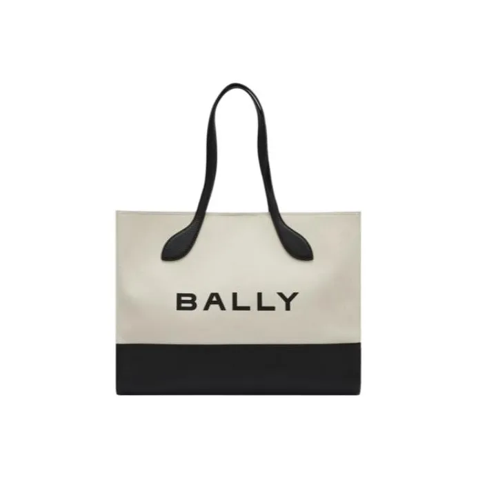 BALLY Fabric Tote Bag Shopping Bag Handbag Shoulder Bag Women's White & Black
