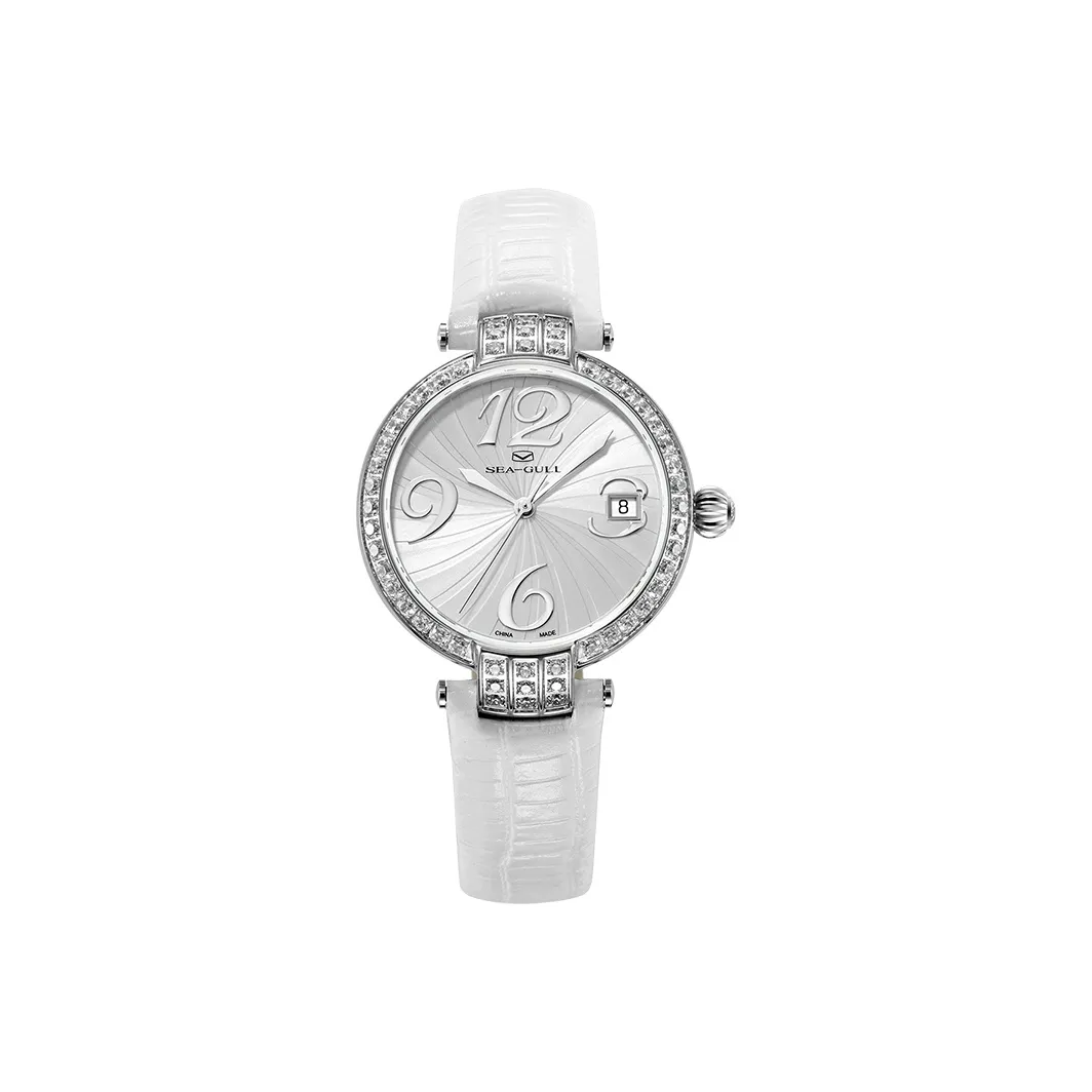 Sea Gull Автоматический Механический Механизм Кожаный Ремешок Часы Женские Белый Циферблат