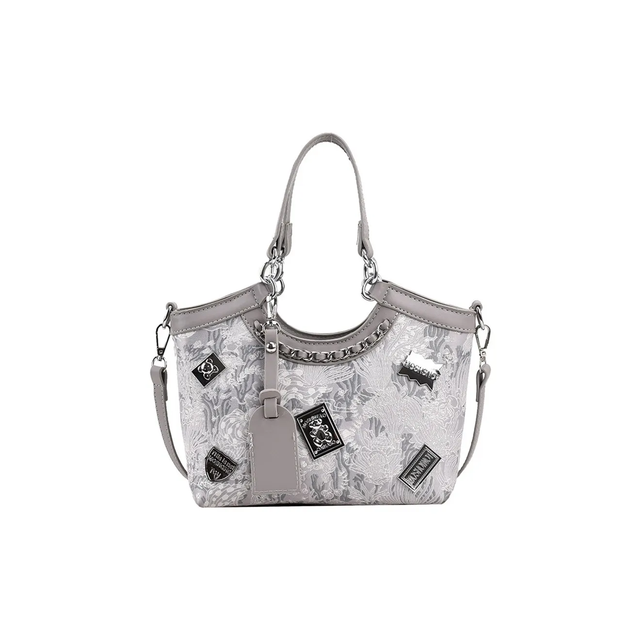 NOMK PU Tote Bag, Shopping Bag, Small Square Bag, Crossbody Bag, One Shoulder Handbag Medium Size Women's Gray/Pink