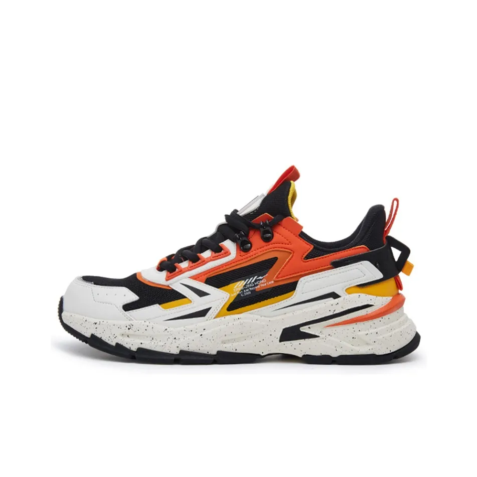 Erke Jing Hong 2.0 Xian Collection Durable Breathable Low-Top Sports Casual Shoes Black Orange