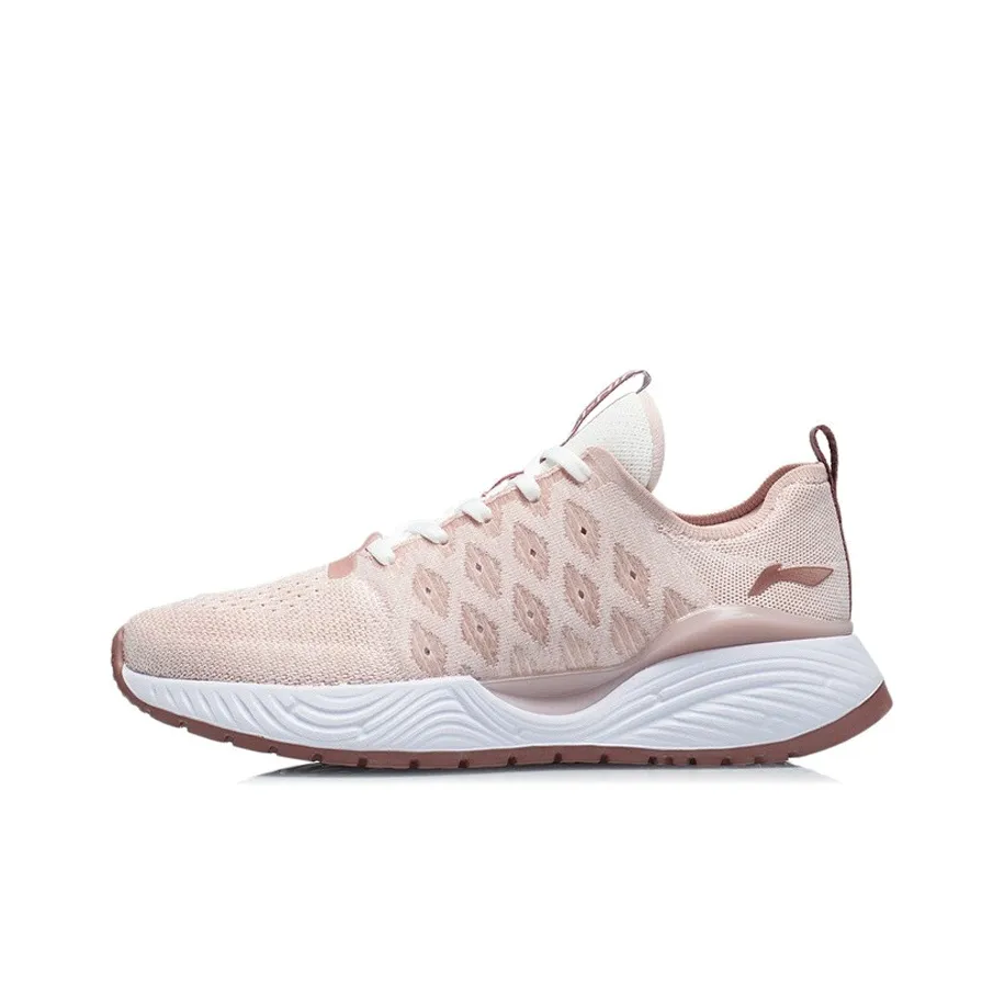 LiNing Soft Soft Cushioned Anti Slip Wear Resistant Breathable Lightweight Low Top Casual Shoes Women's Pink White