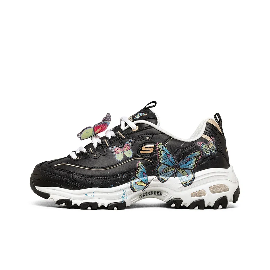Skechers D'LITES 1.0 Low Top Casual Shoes Women's Black Multicolor Butterfly